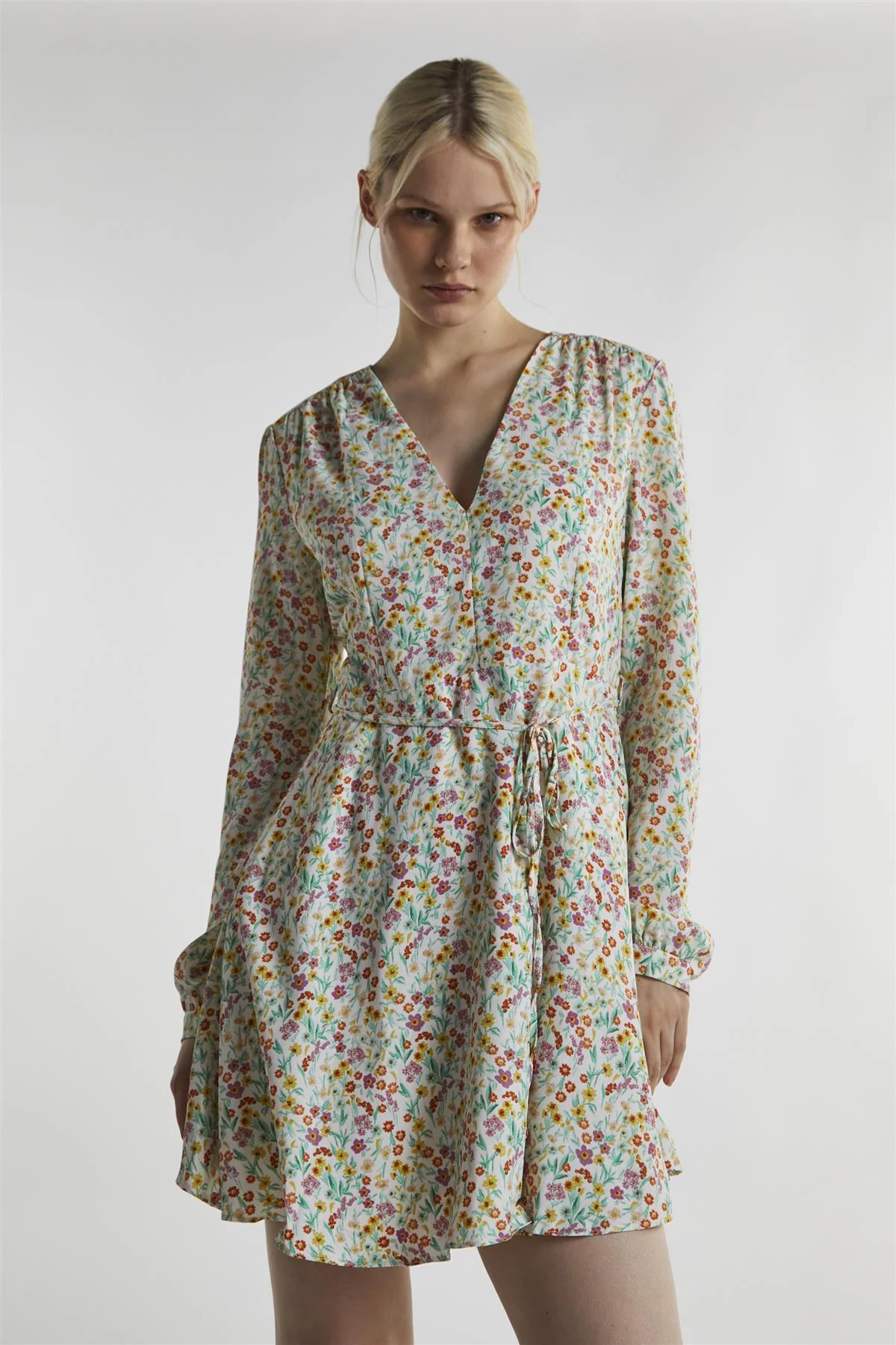 Citron-Orchid-Ditsy Long-Sleeve Mini-Dress - Image 3