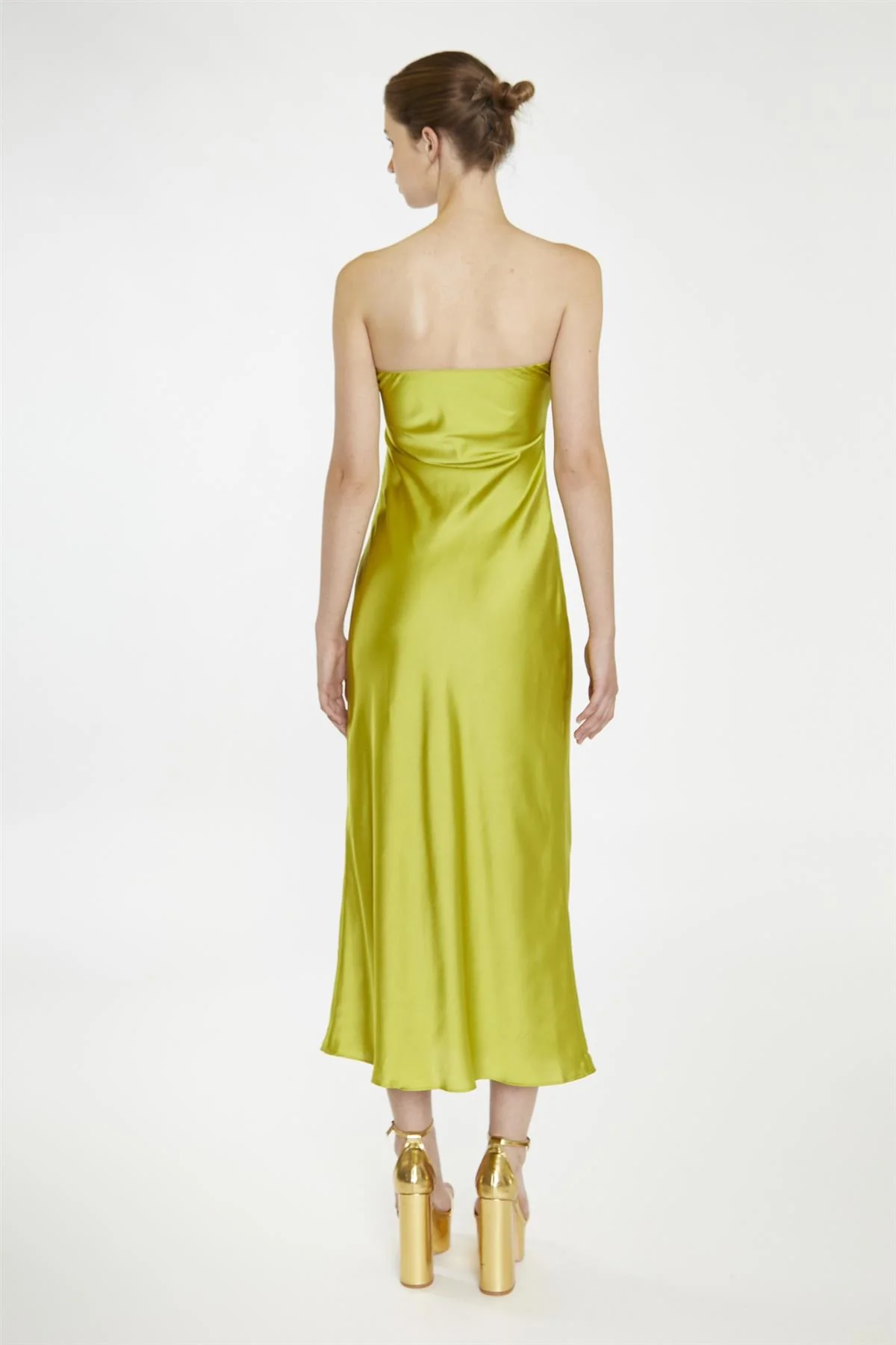 Citrus-Green Strapless Bias-Cut Midaxi-Dress - Image 3