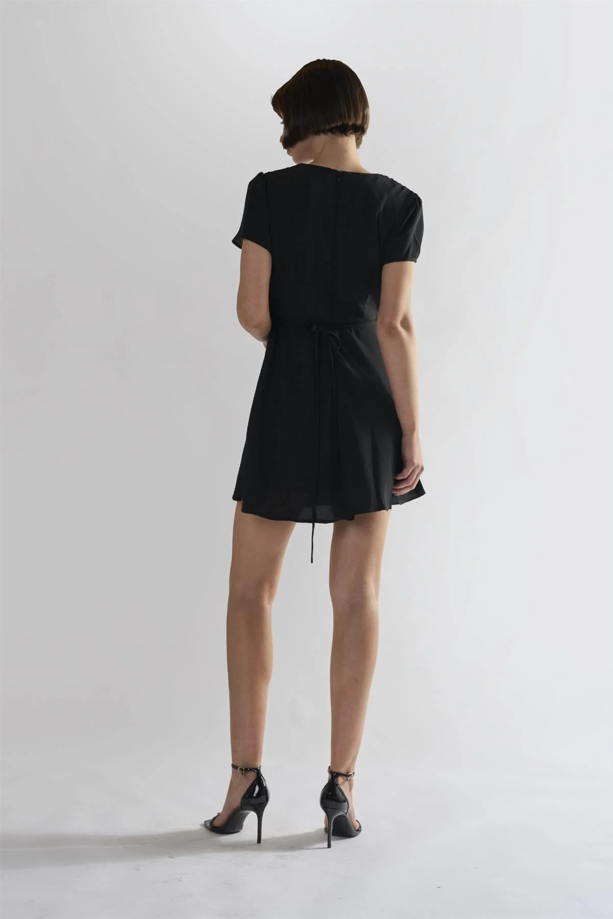 Black V-Neck Short Sleeve Mini Dress - Image 2