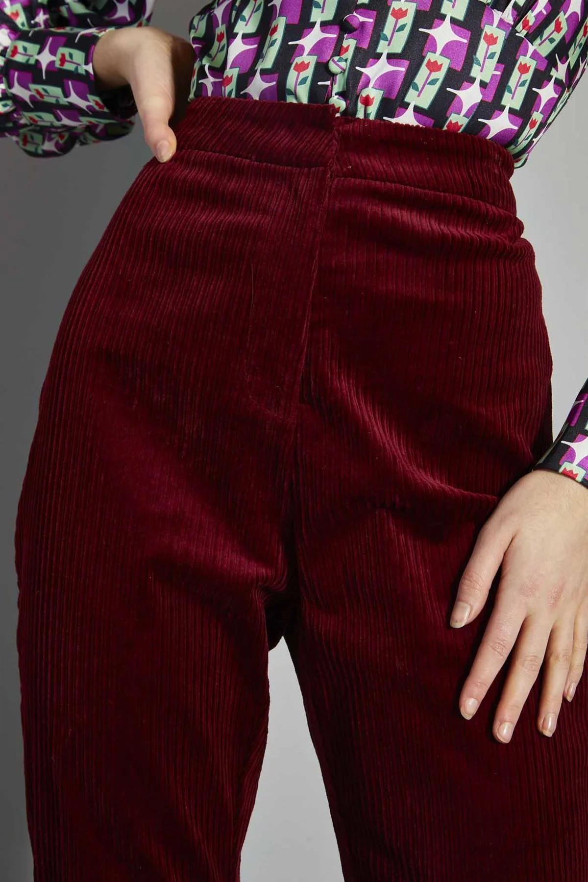 Claret-Corduroy Flared-Trousers - Image 3