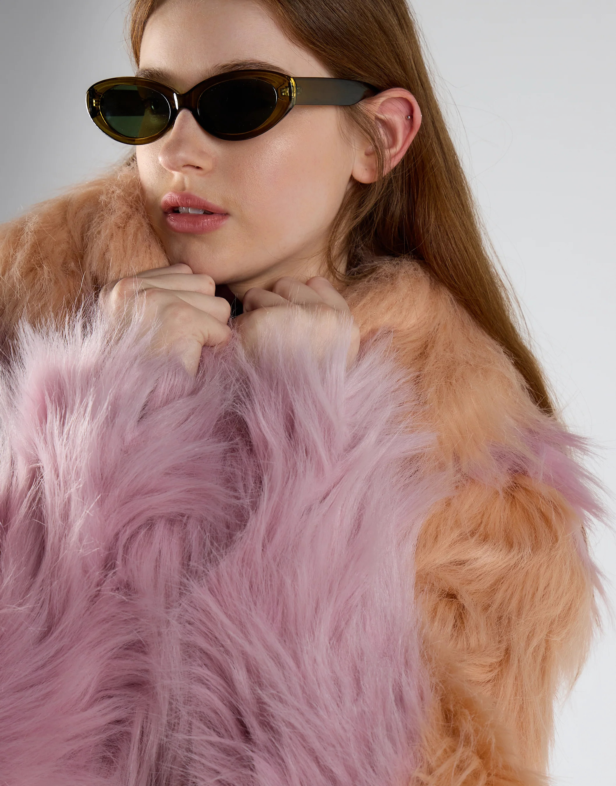 Collared Faux Fur Coat - Pastel Ombre - Image 3