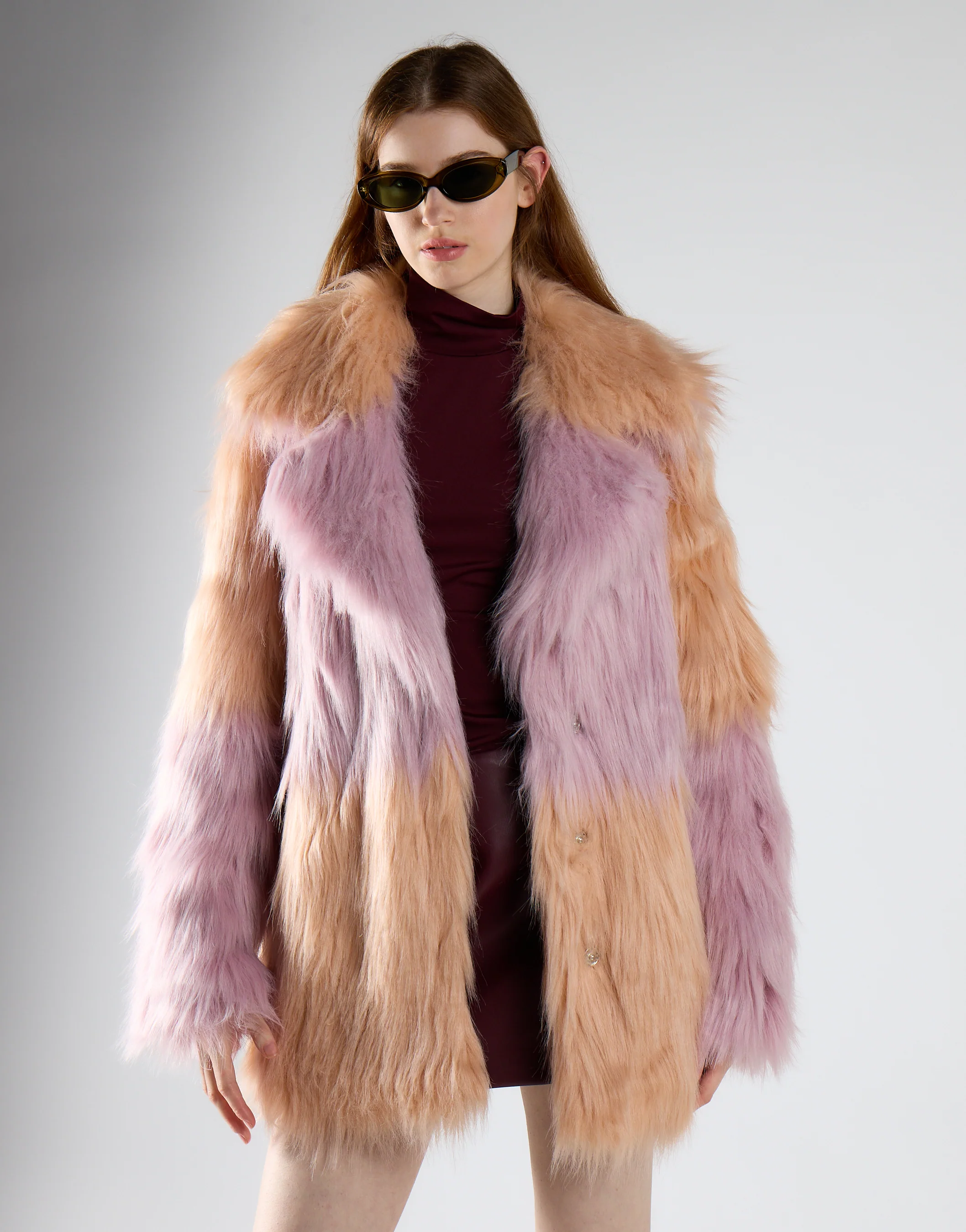 Collared Faux Fur Coat - Pastel Ombre - Image 4