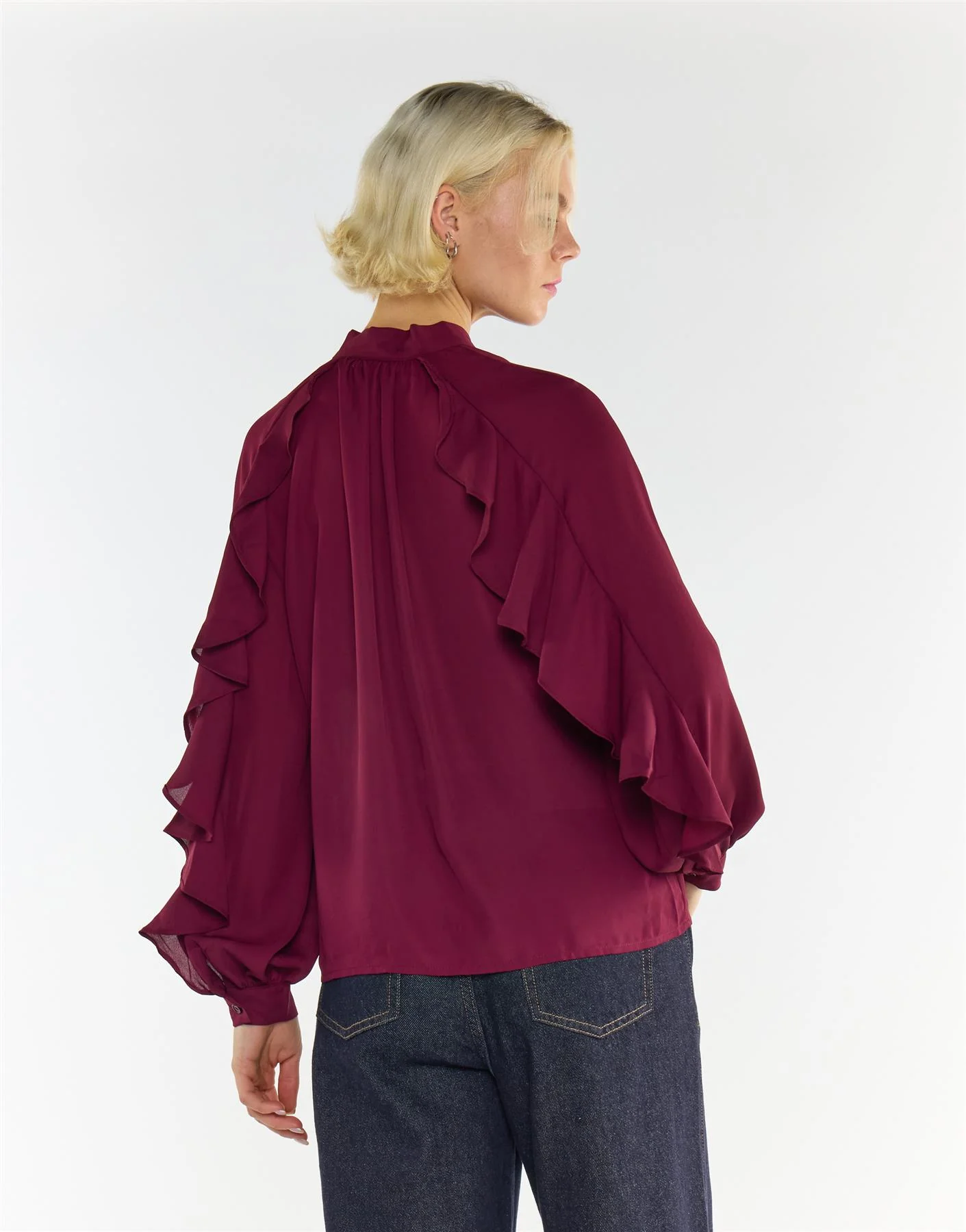 Collection Ruffled Bow Blouse in Burgundy - Image 2