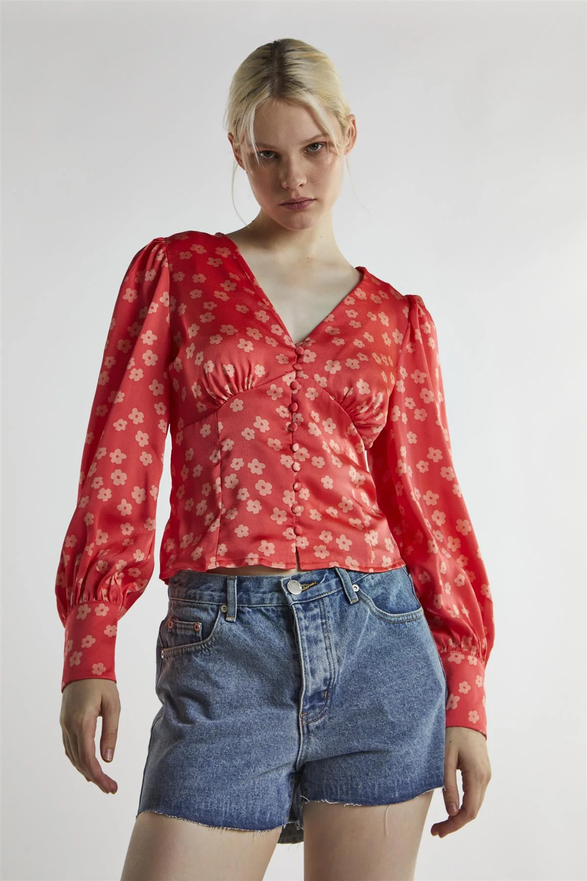 Coral-Pink Daisy Long-Sleeve Top - Image 3