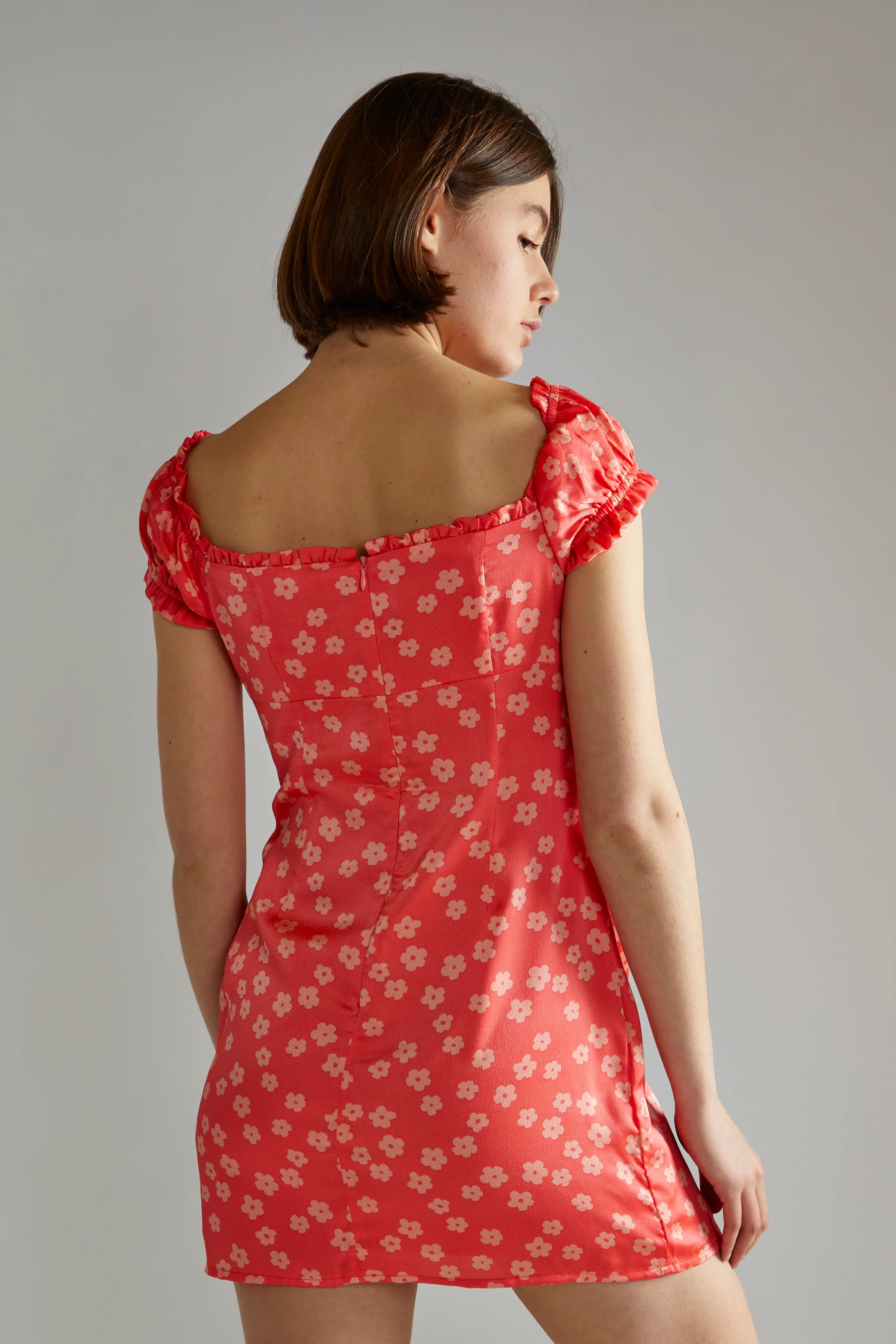 Coral-Pink Daisy Milkmaid Mini-Dress - Image 2