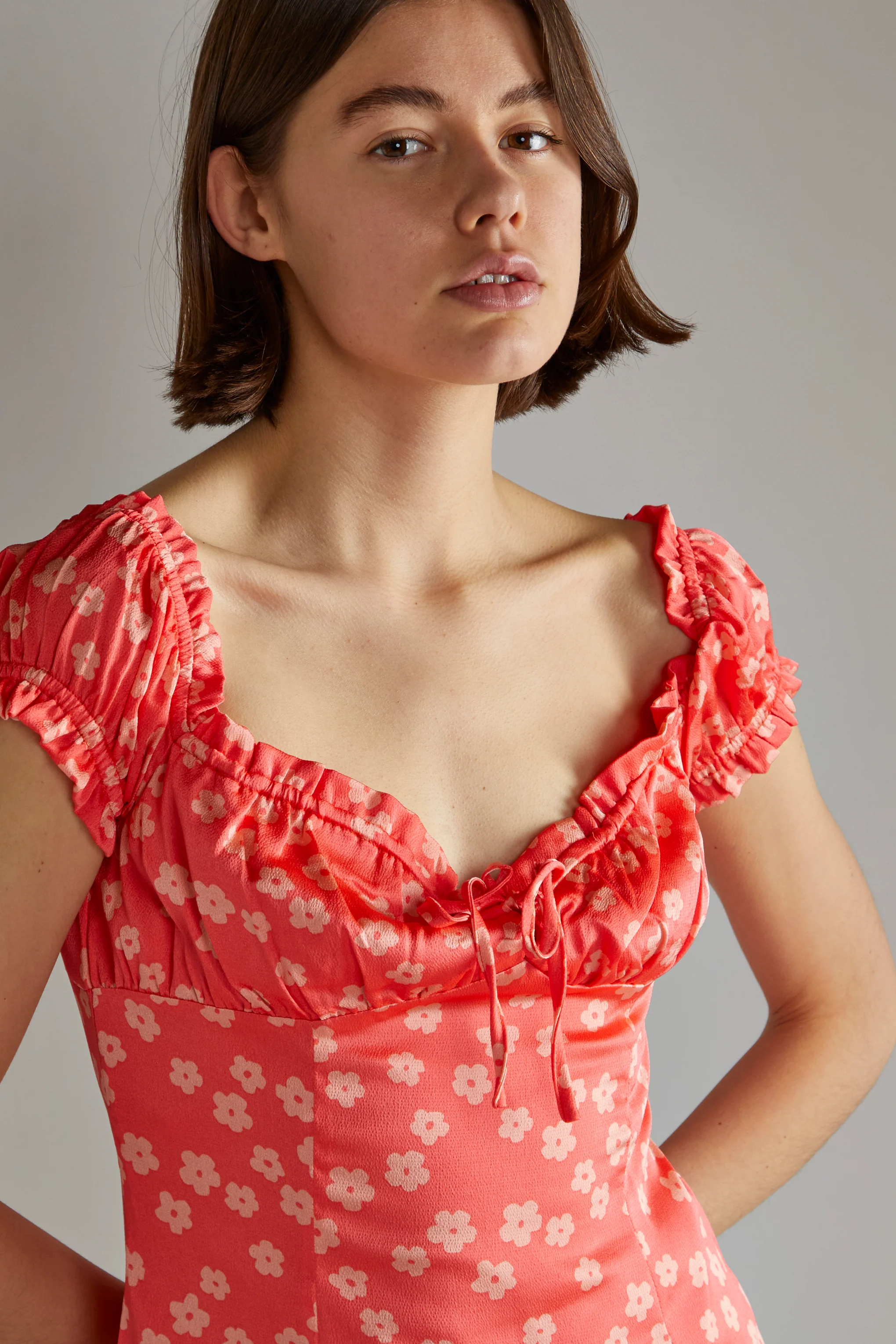 Coral-Pink Daisy Milkmaid Mini-Dress - Image 4