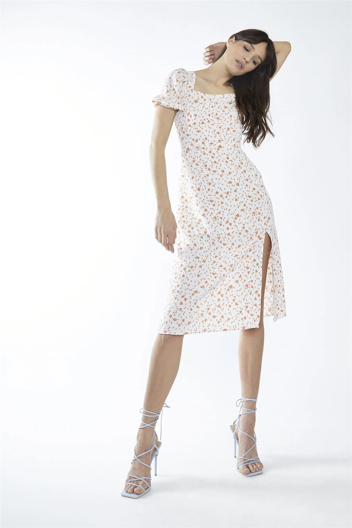 Coral Tulip Ditsy Square-Neck Midi-Dress - Image 4
