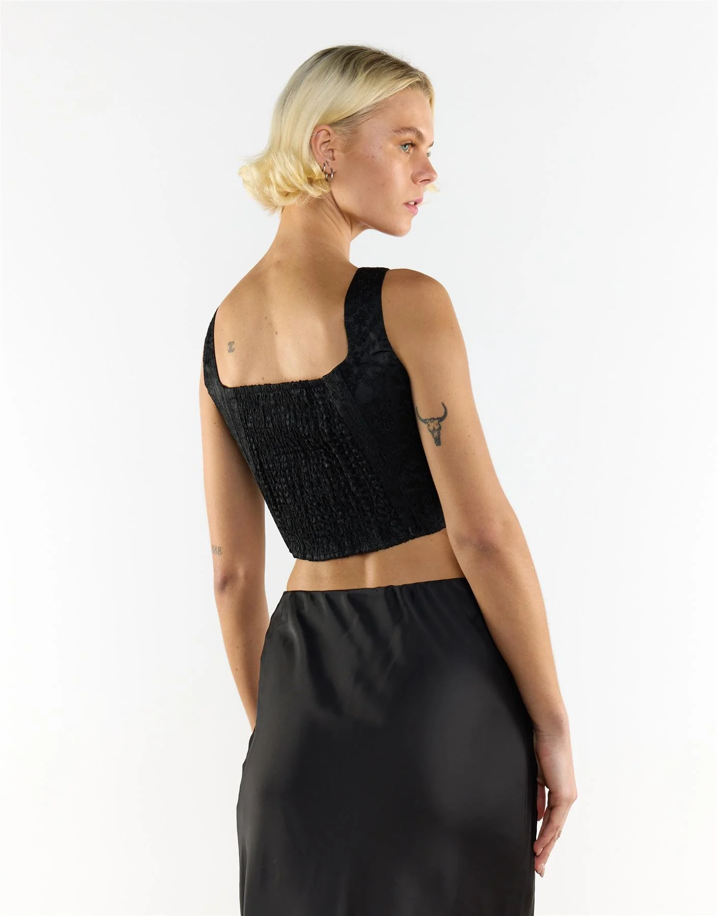 Corset Style Crop Top in Black Brocade - Image 2