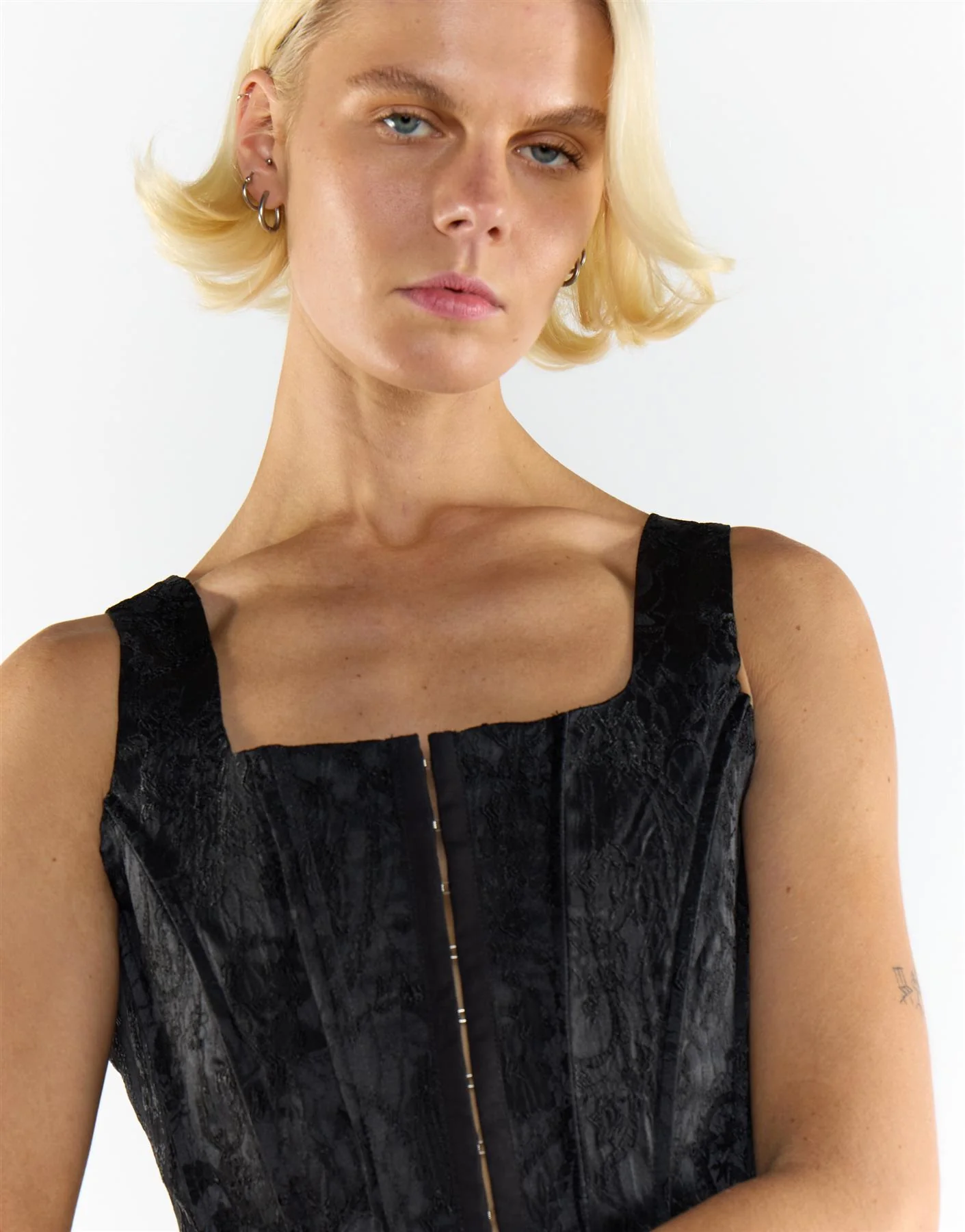 Corset Style Crop Top in Black Brocade - Image 4
