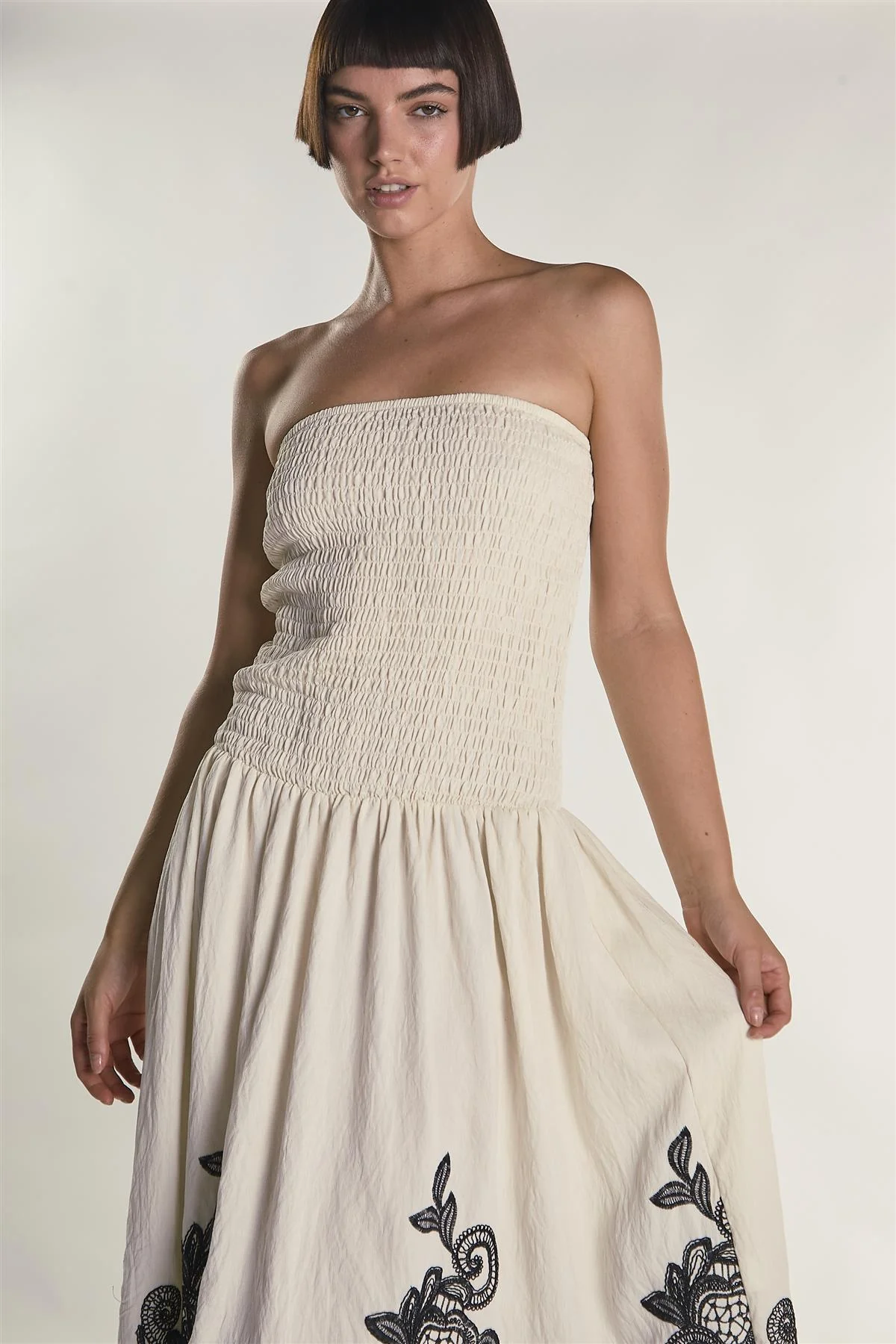 Cream Black Border Bandeau Midi Dress - Image 3