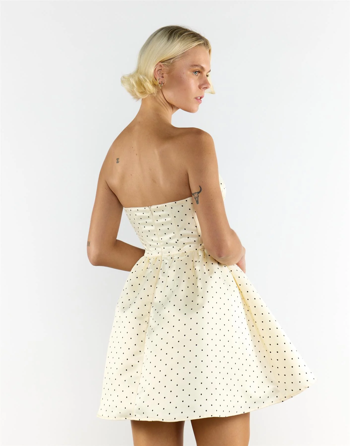 Cream Black Spot Bandeau Mini Dress - Image 3