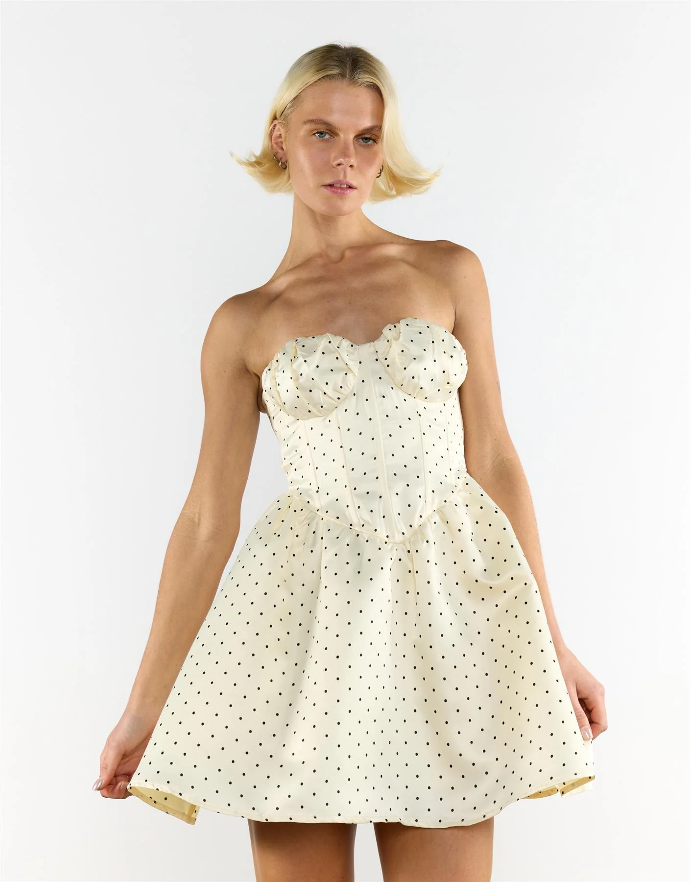Cream Black Spot Bandeau Mini Dress - Image 4
