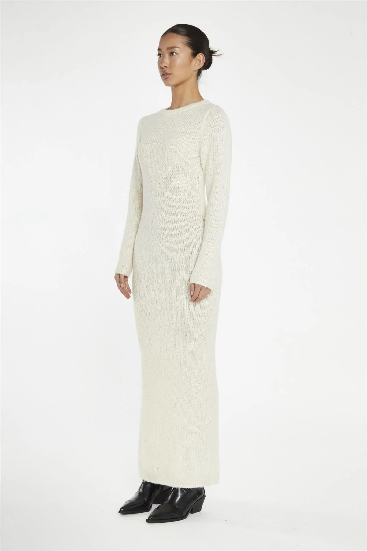 Cream Long Sleeve Bodycon Knitted Maxi Dress - Image 4