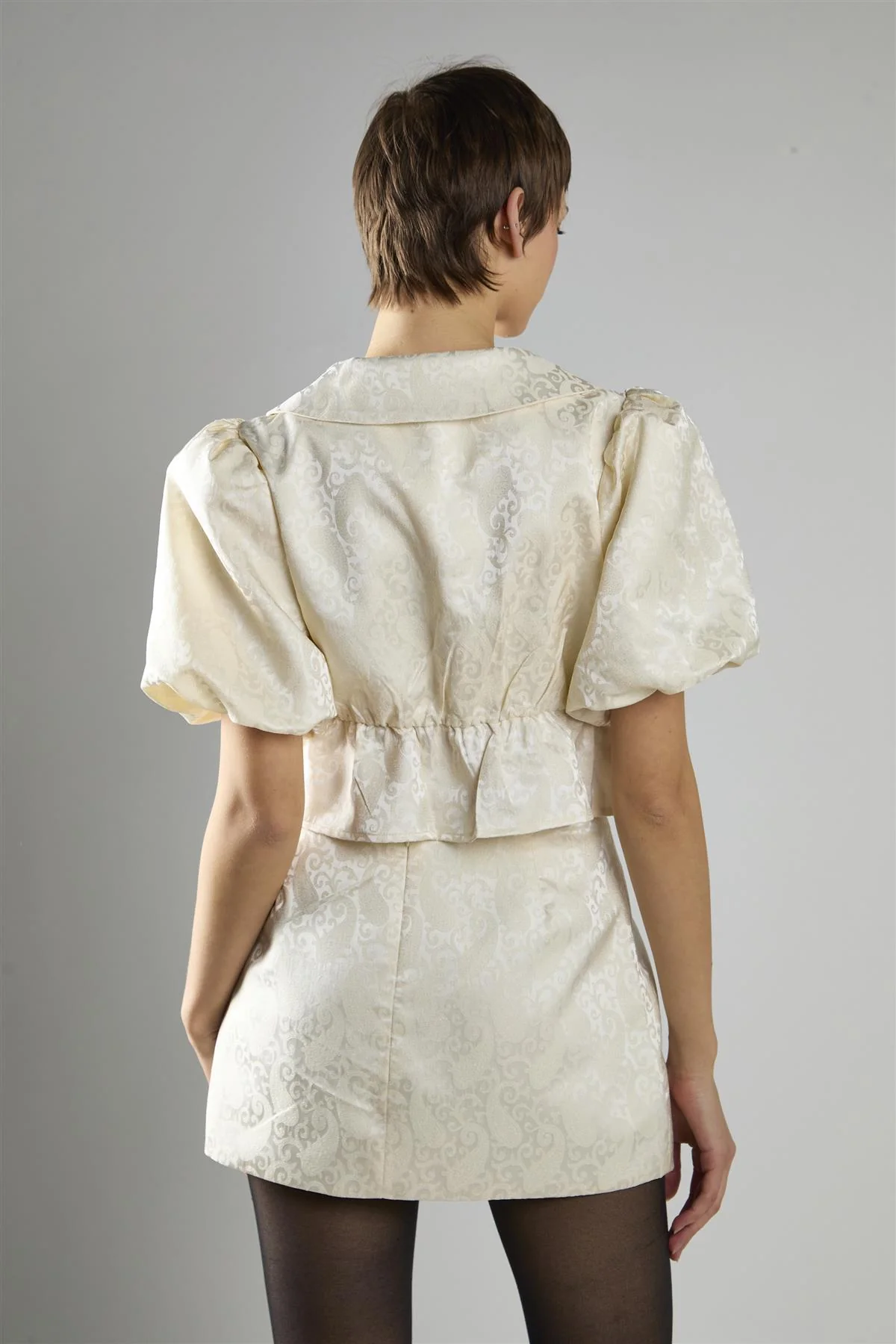 Cream Brocade A-Line Mini Skirt - Image 2