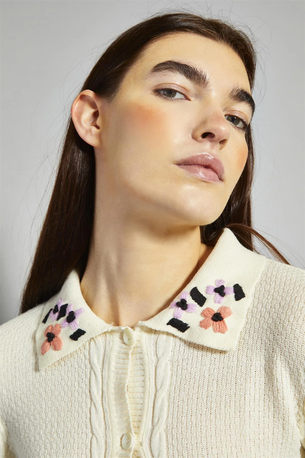 Cream Embroidered Collar Mini Dress - Image 3