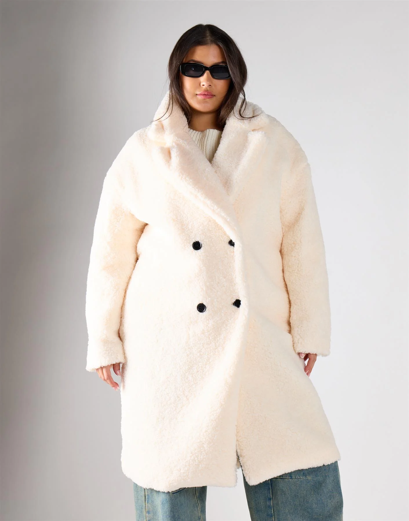 Glamorous Curve Cream Faux Fur Long Coat - Image 2