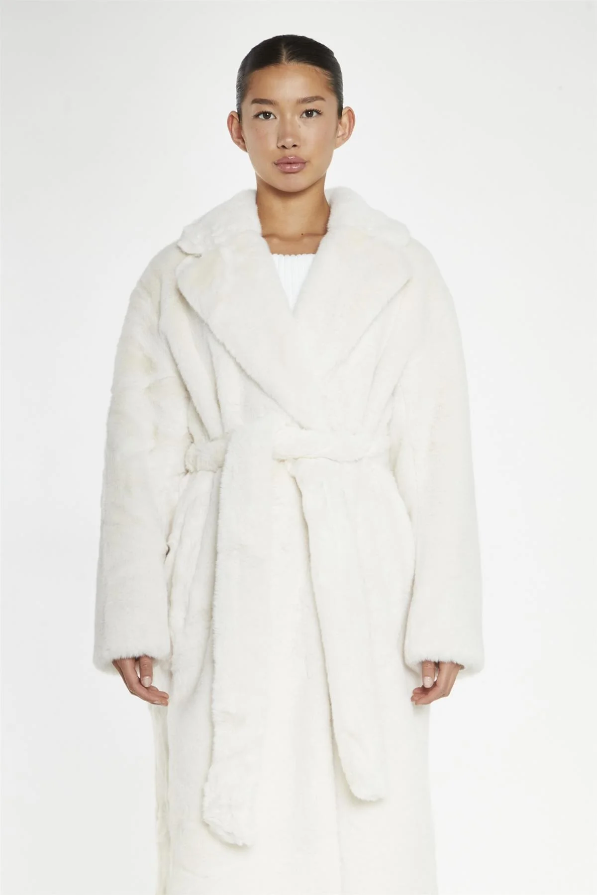 Cream Faux-Fur Longline-Coat - Image 3