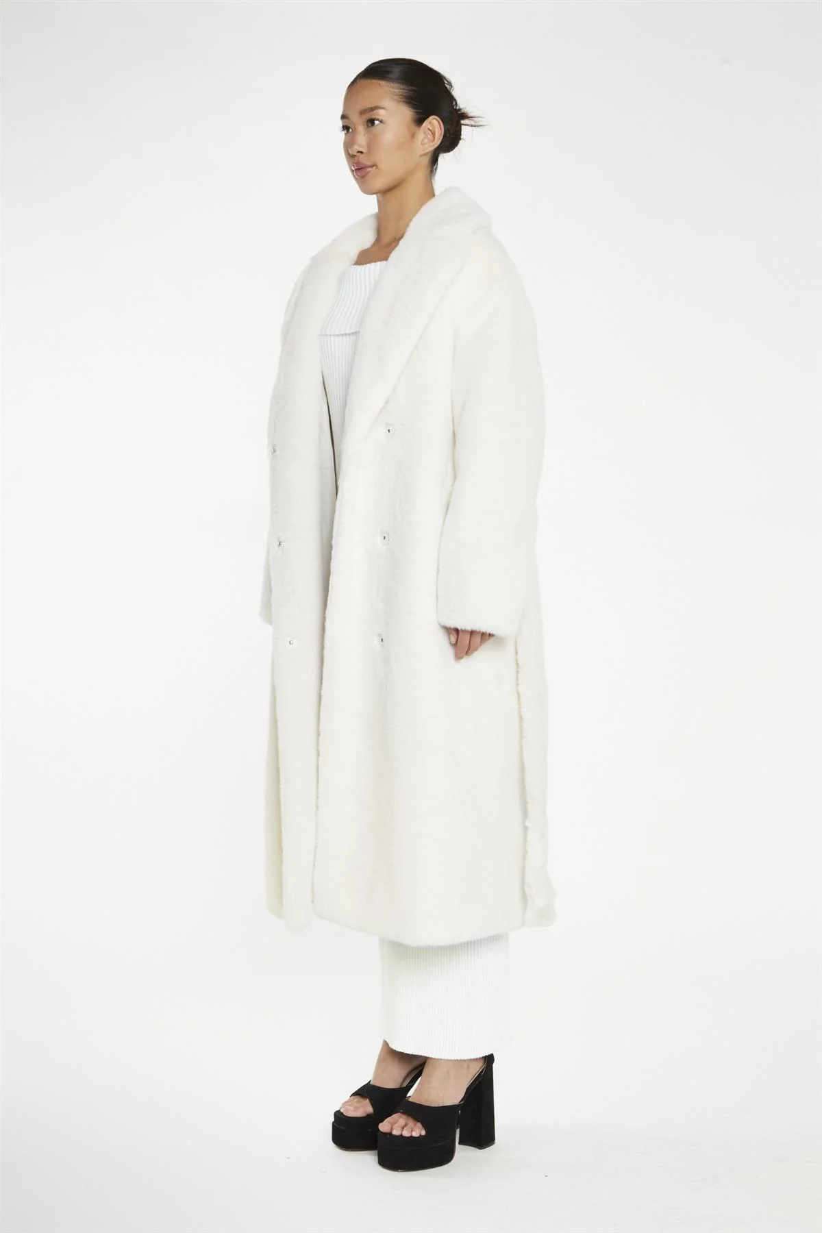 Cream Faux-Fur Longline-Coat - Image 4