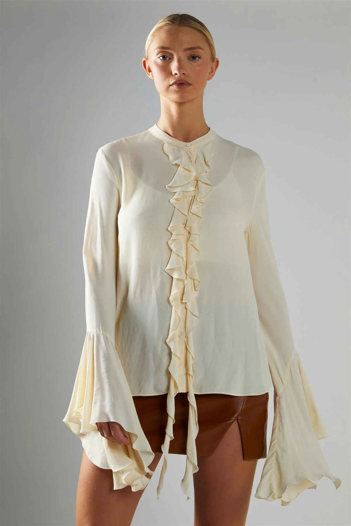 Cream Flared-Sleeve Blouse - Image 3
