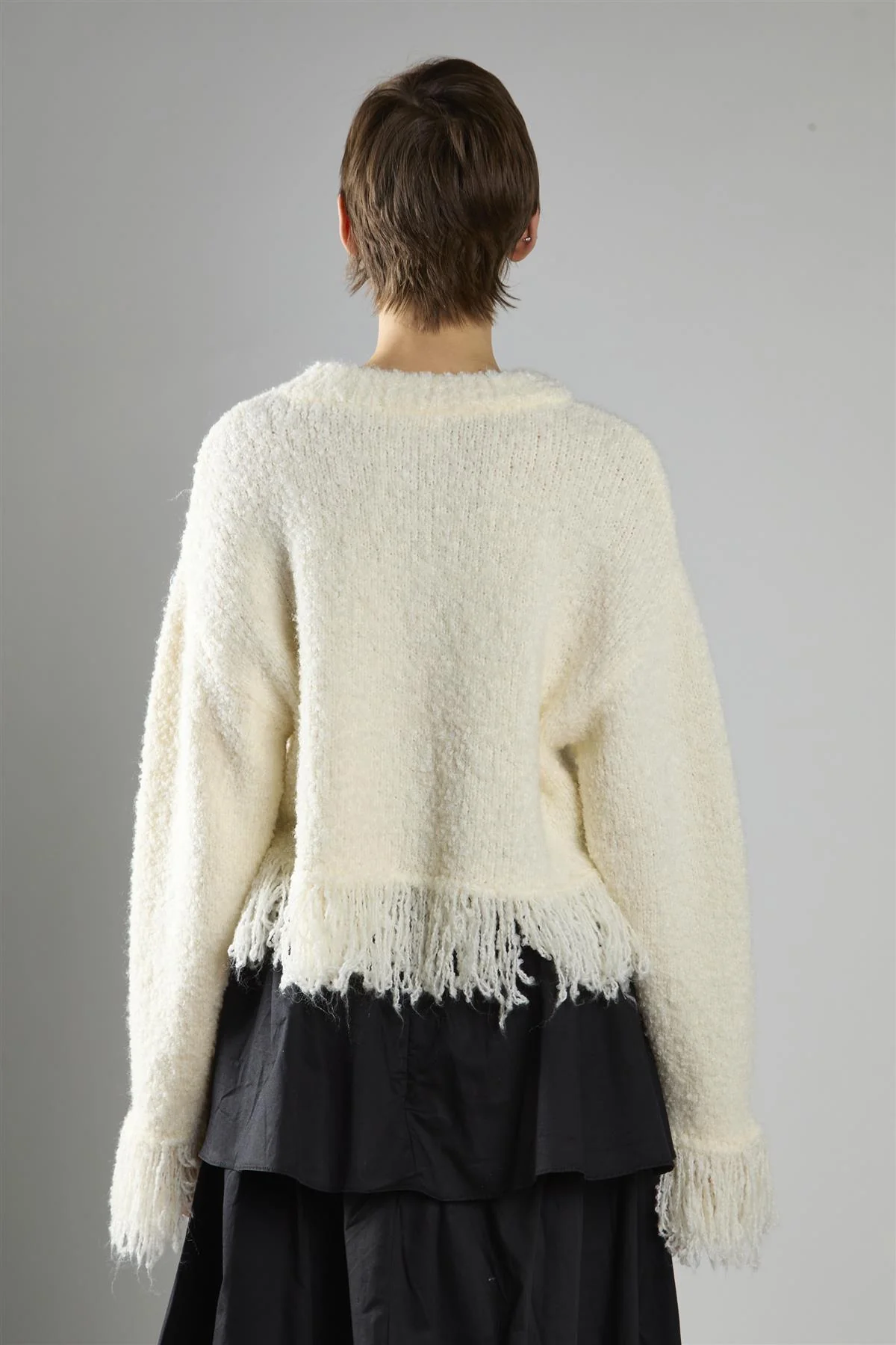 Cream Fringe-Trim Long Sleeve-Jumper - Image 2