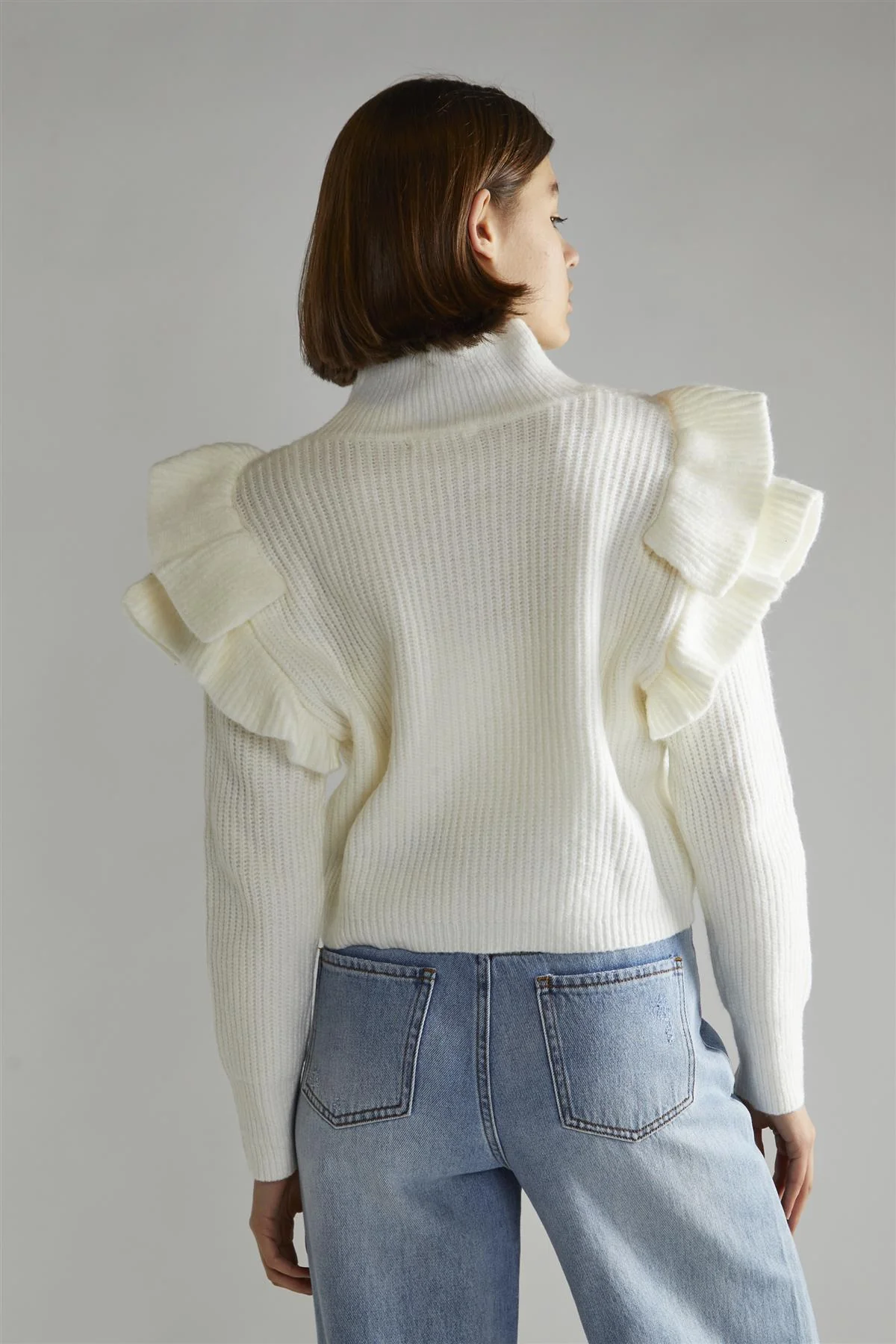 Cream High Neck Jumper with Ruffle Detail - Image 3