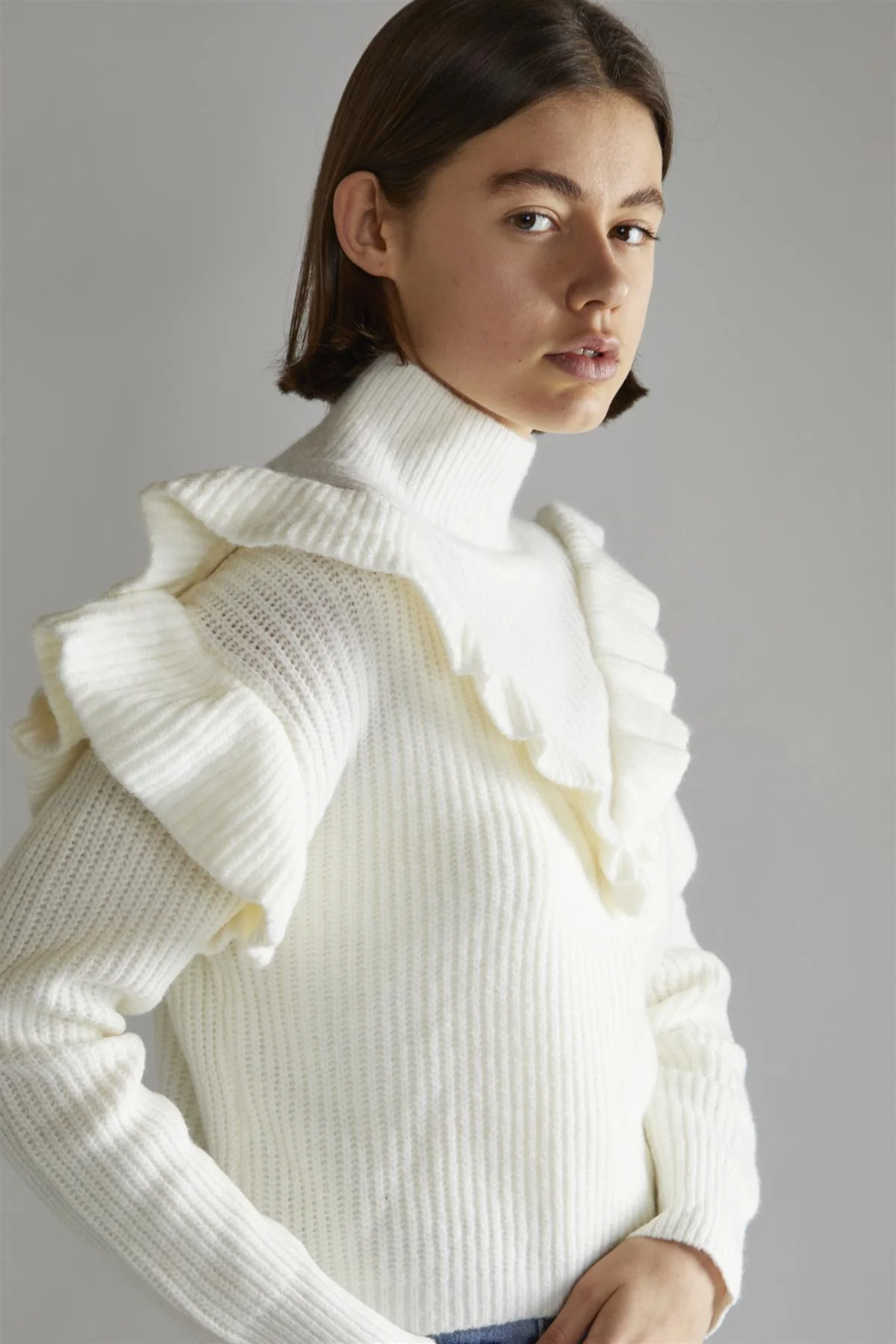 Cream High Neck Jumper with Ruffle Detail - Image 4