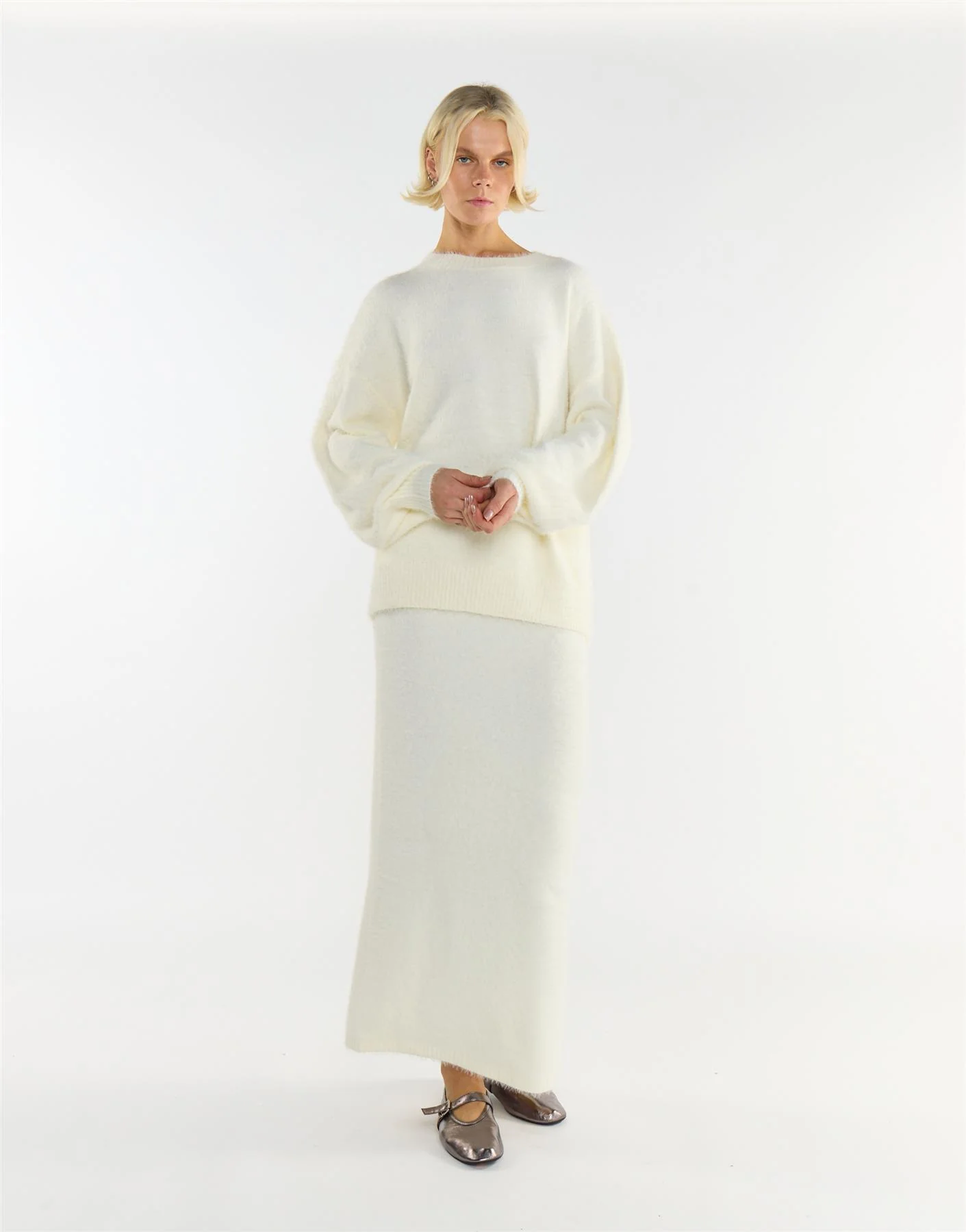 Cream Knitted Maxi Skirt
