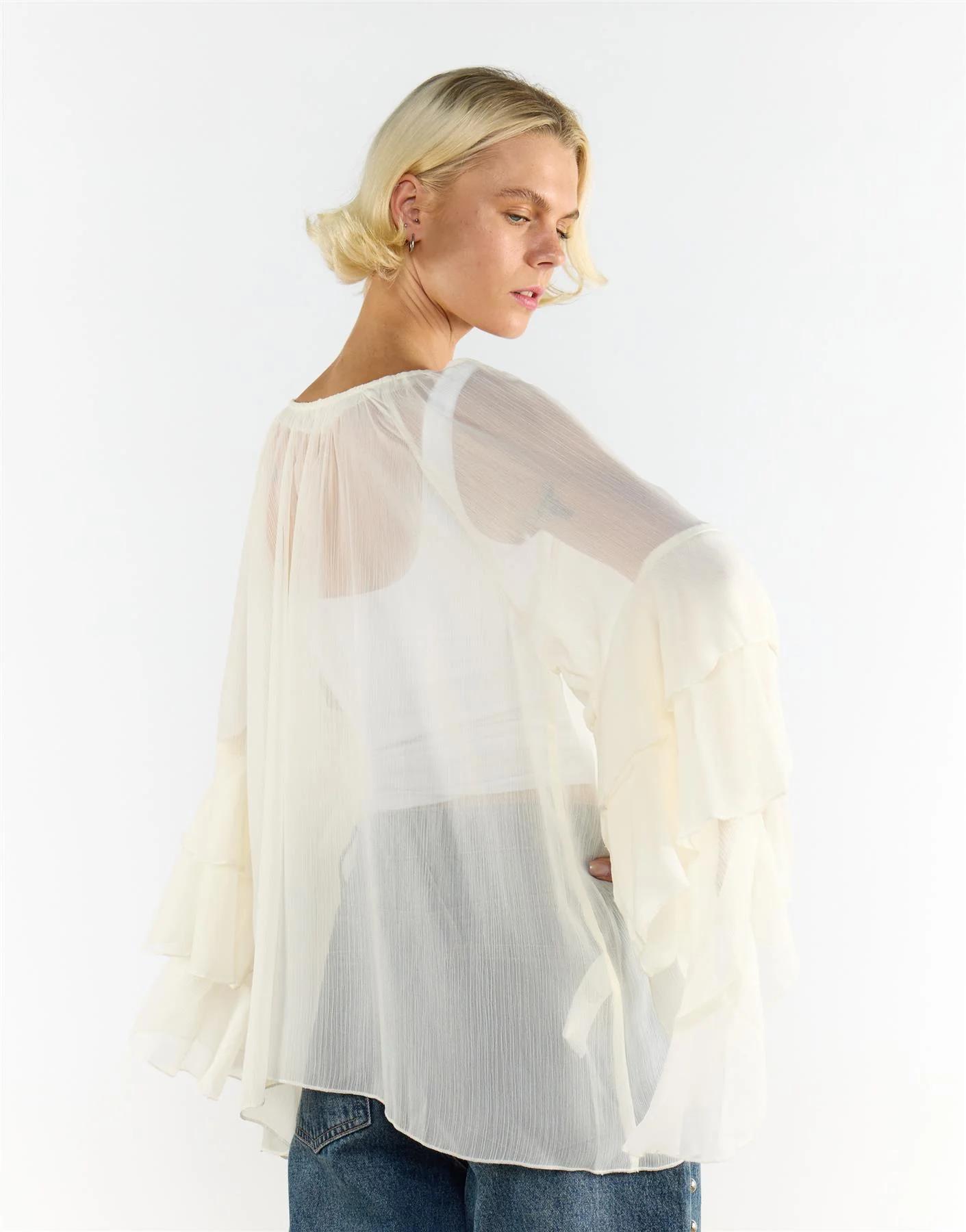 Cream Multi Ruffle Long Sleeve Top - Image 4
