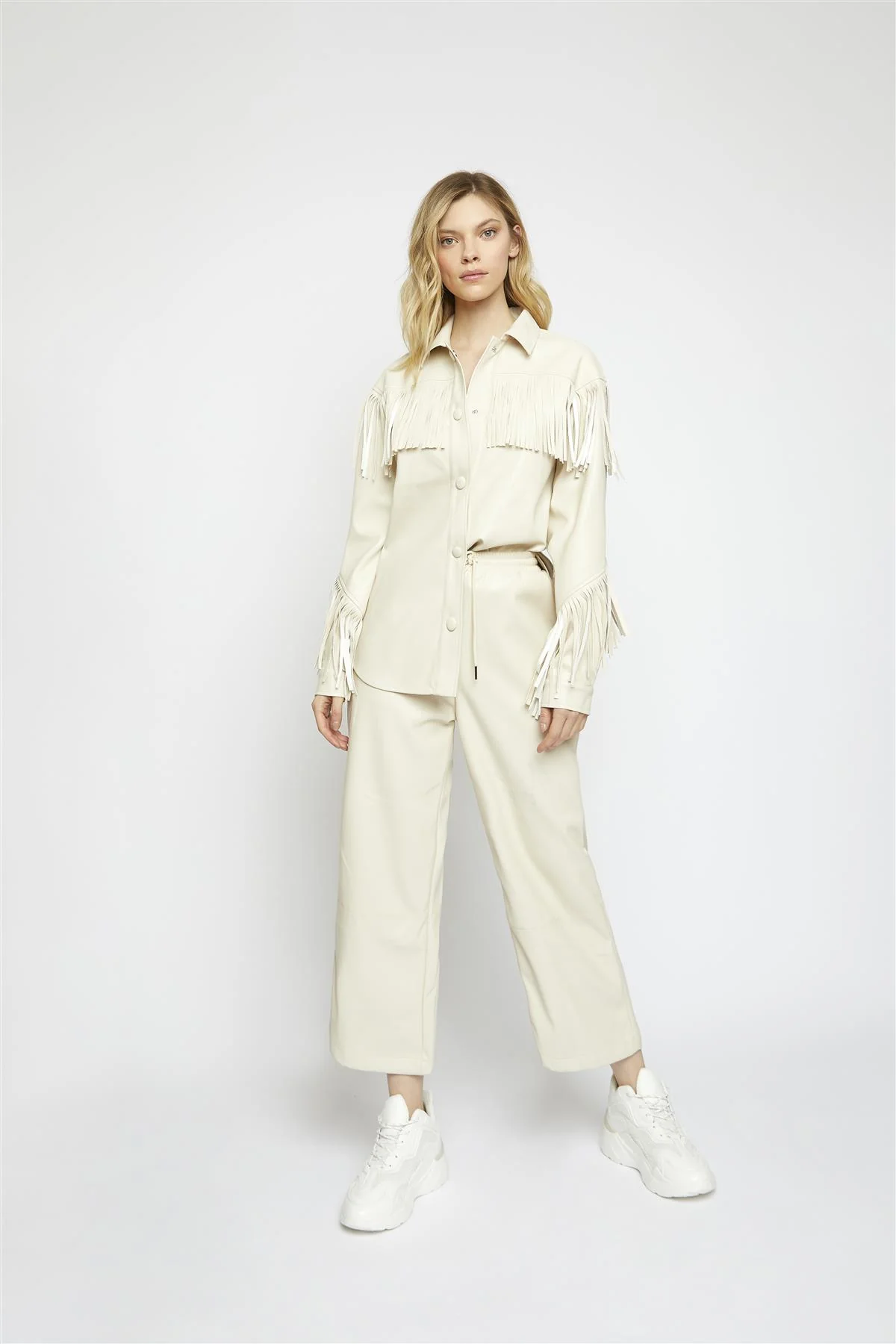 Cream Pu Fringe Detail Shirt