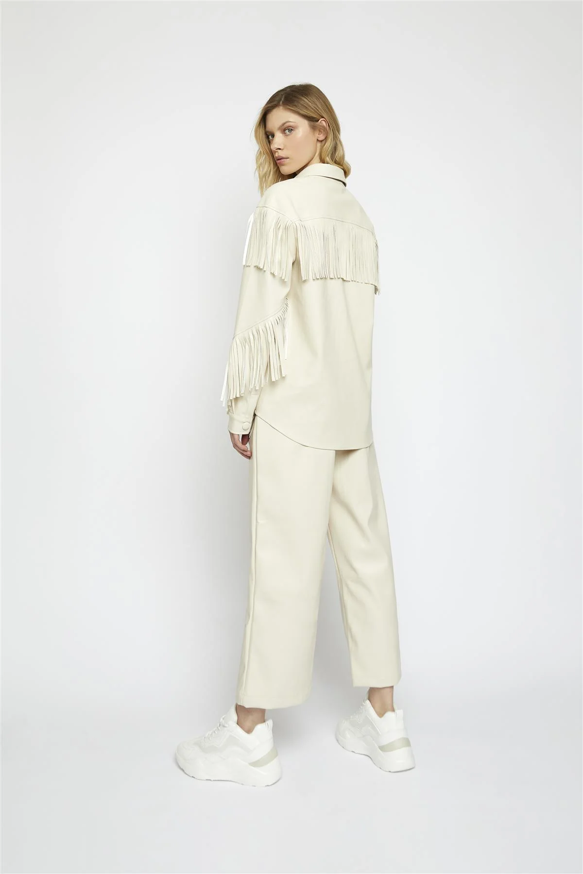 Cream Pu Fringe Detail Shirt - Image 2