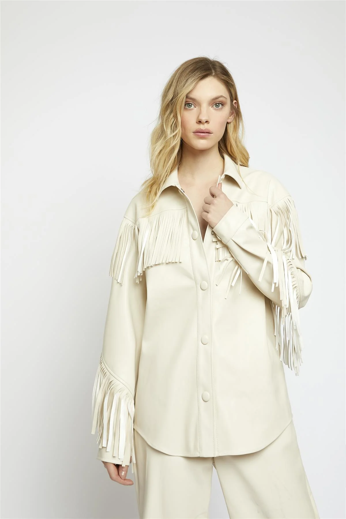 Cream Pu Fringe Detail Shirt - Image 3
