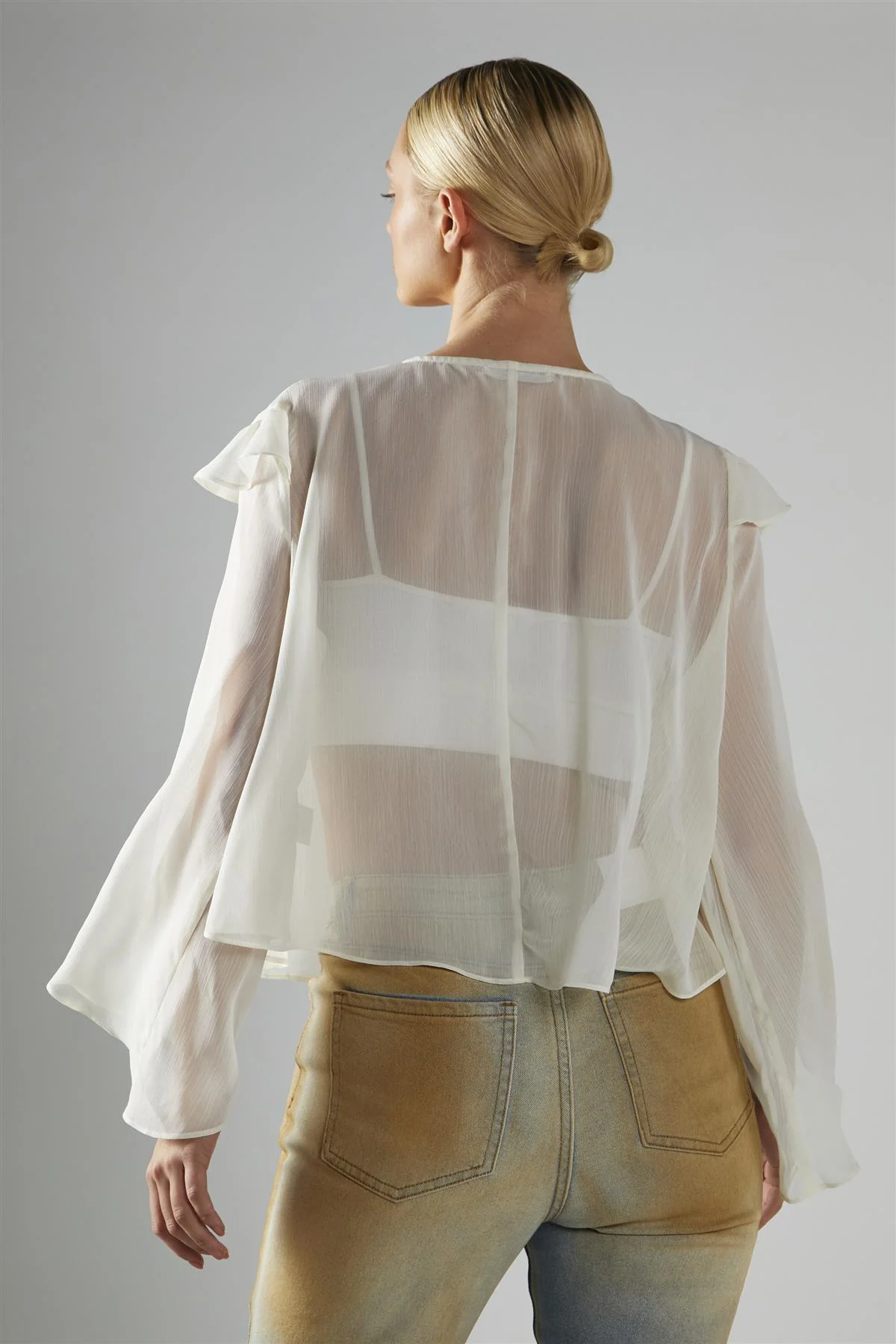 Cream Ruffle Blouse - Image 2