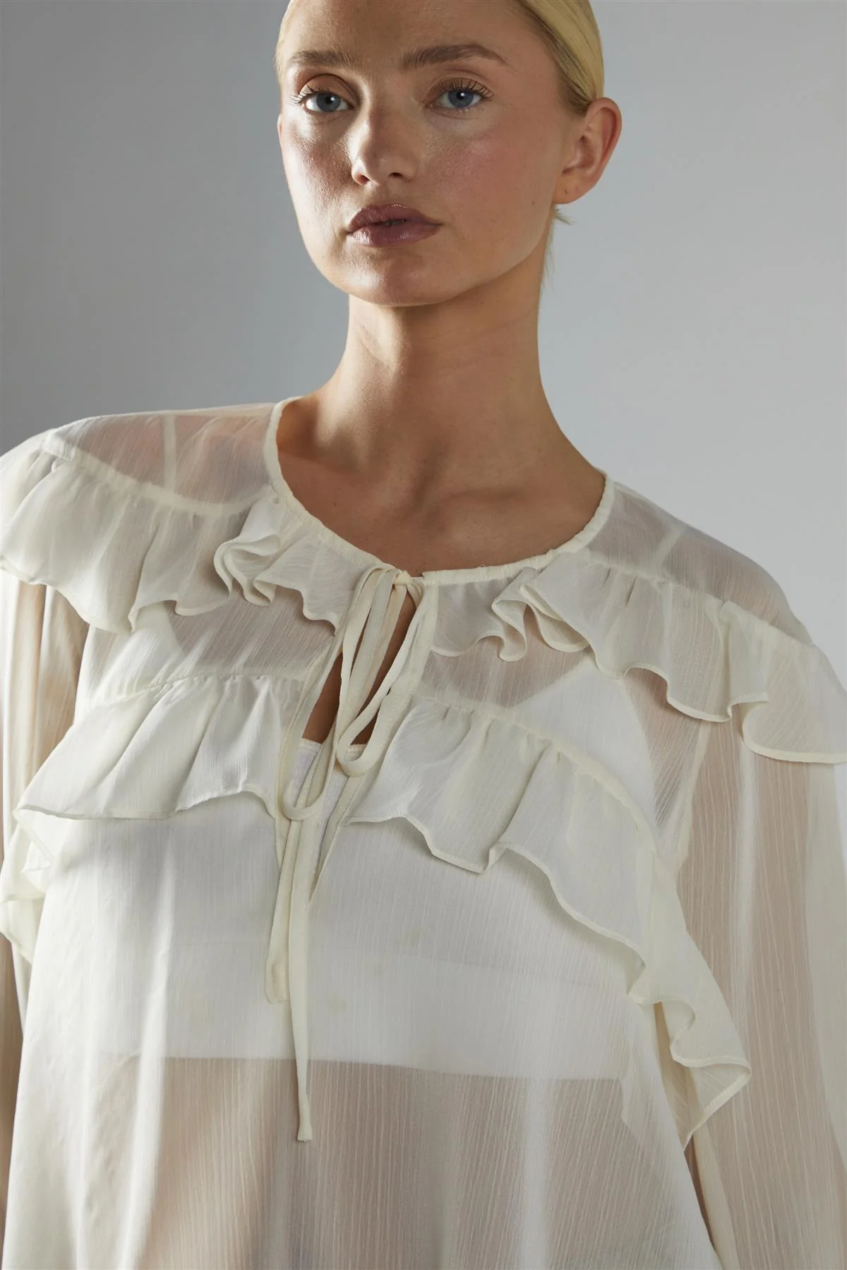 Cream Ruffle Blouse - Image 4