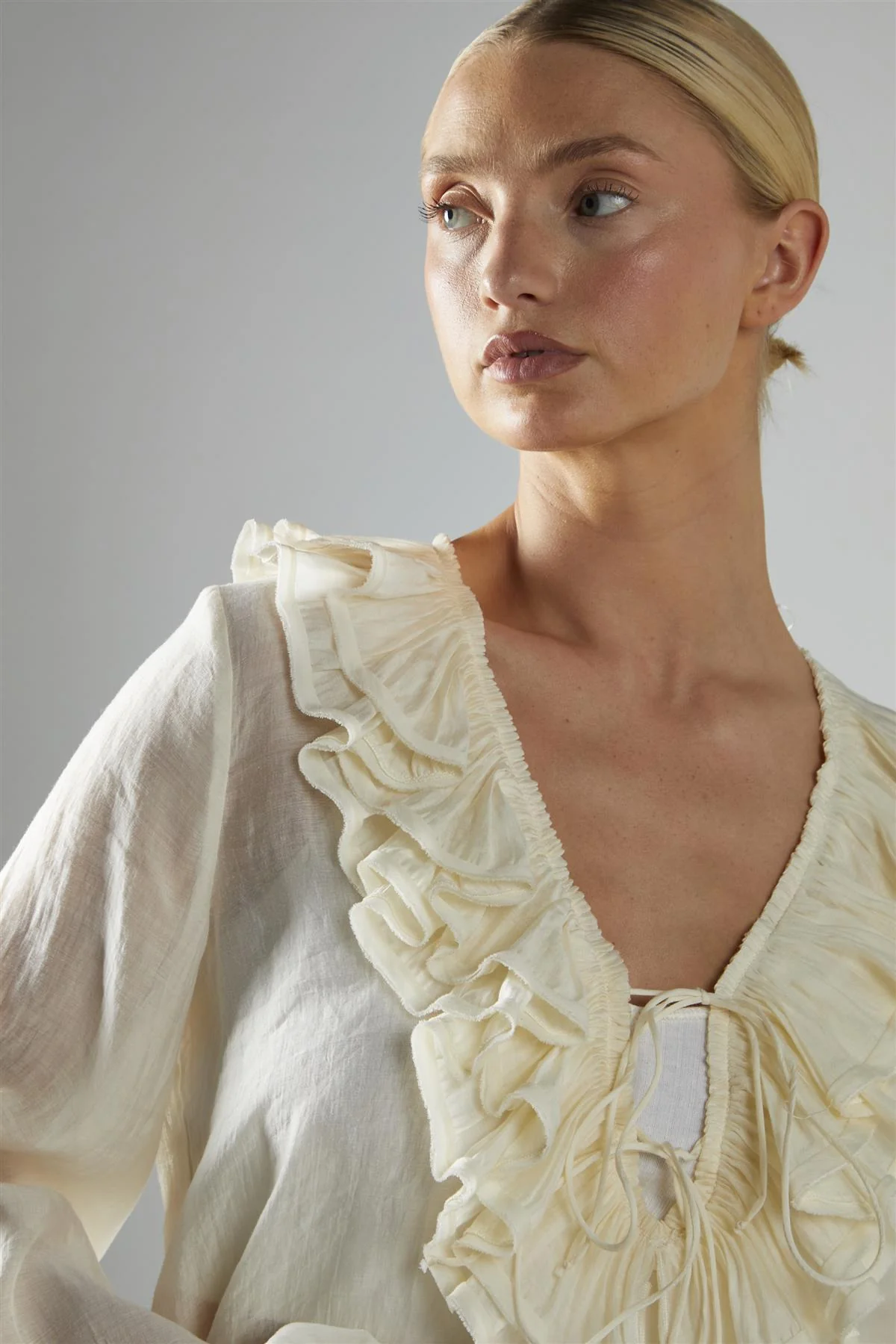 Cream Ruffle-Neck Blouse - Image 3