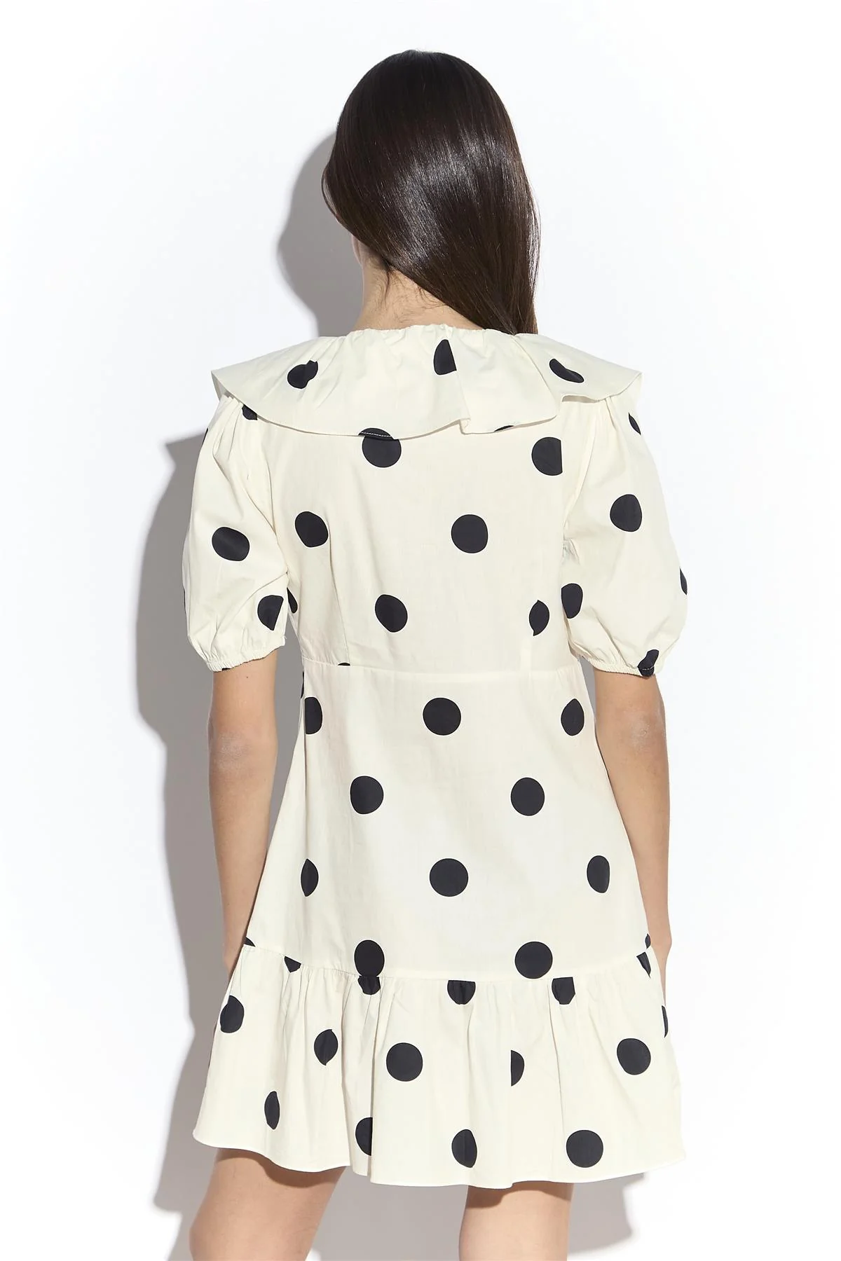 Cream Spot Ruffle Mini Dress with Puff Sleeve - Image 4