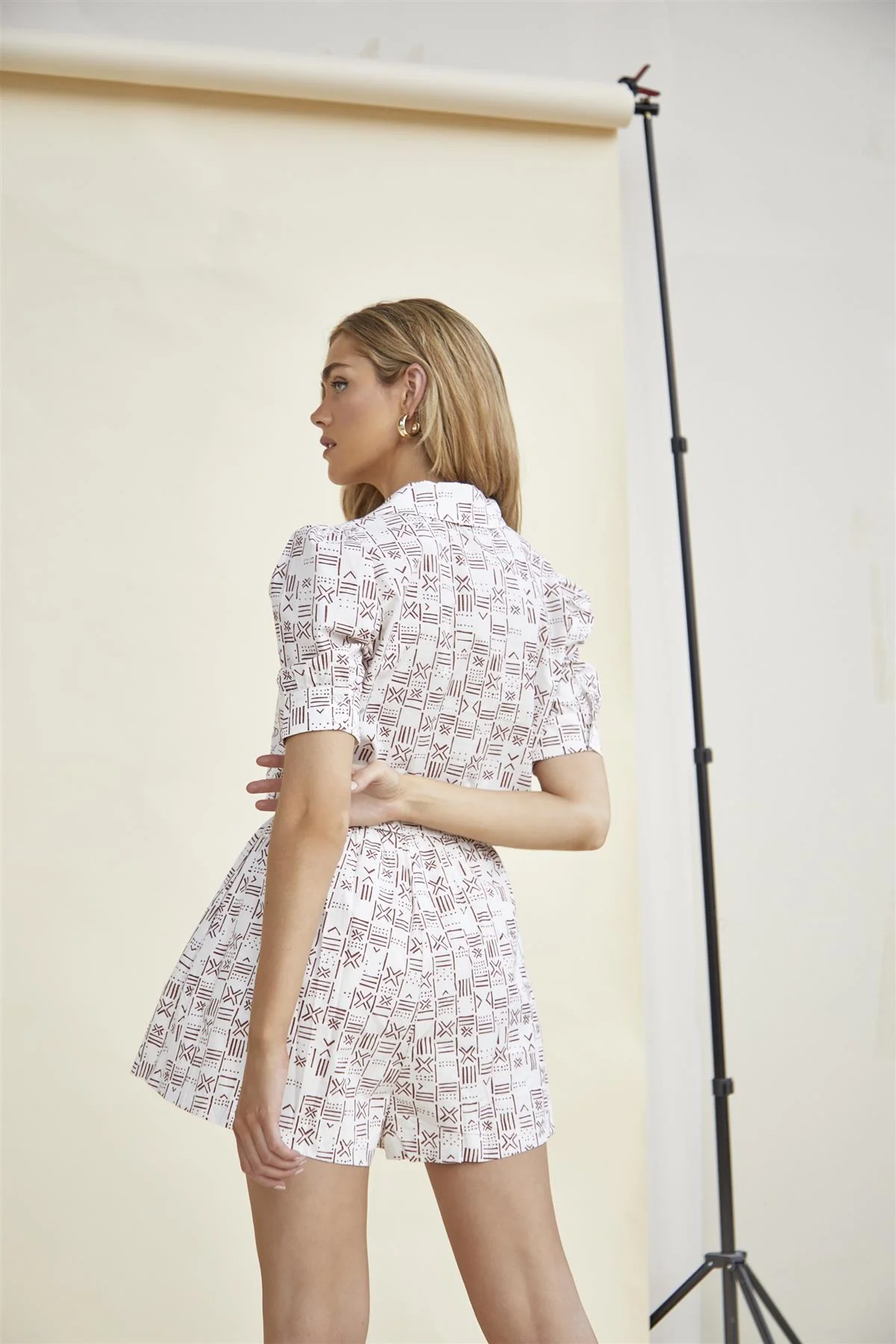 Cream-Tribal Button-Up Crop-Top - Image 2