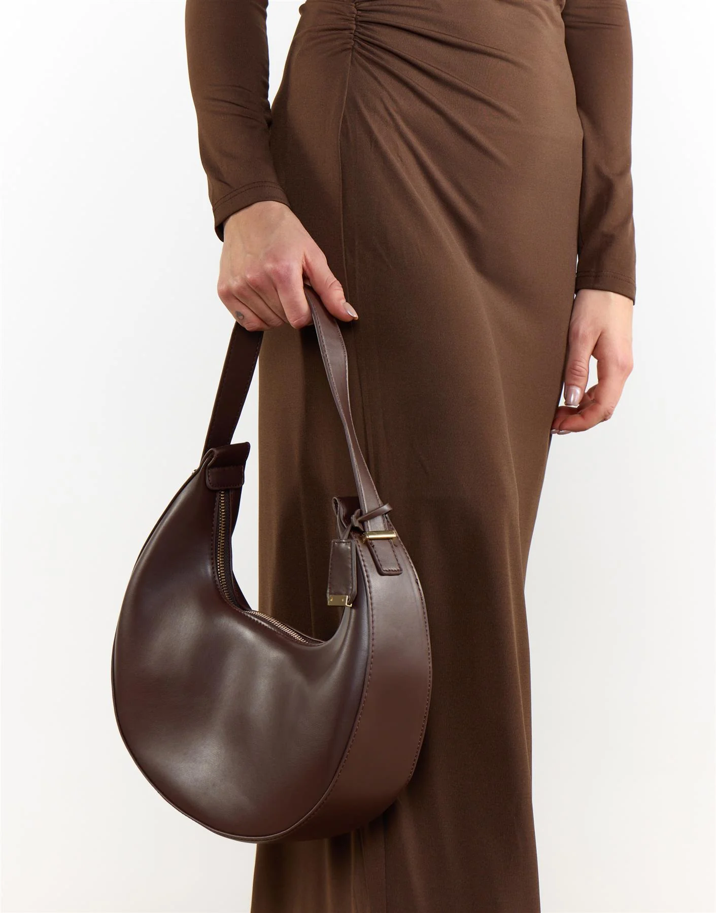 Crescent Shoulder Bag - Dark Brown - Image 2