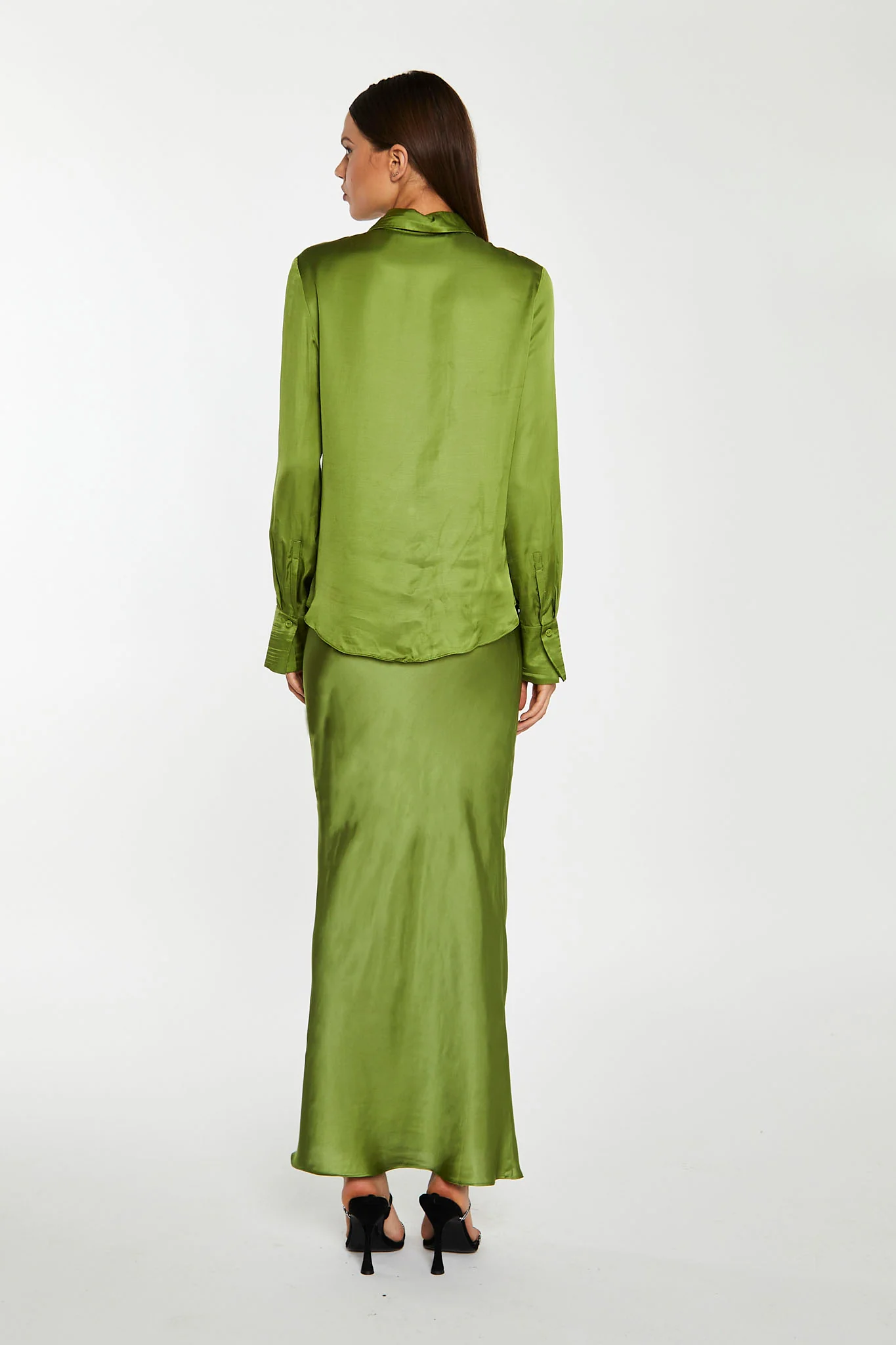Dark-Apple Green Bias-Cut Midi-Skirt - Image 2