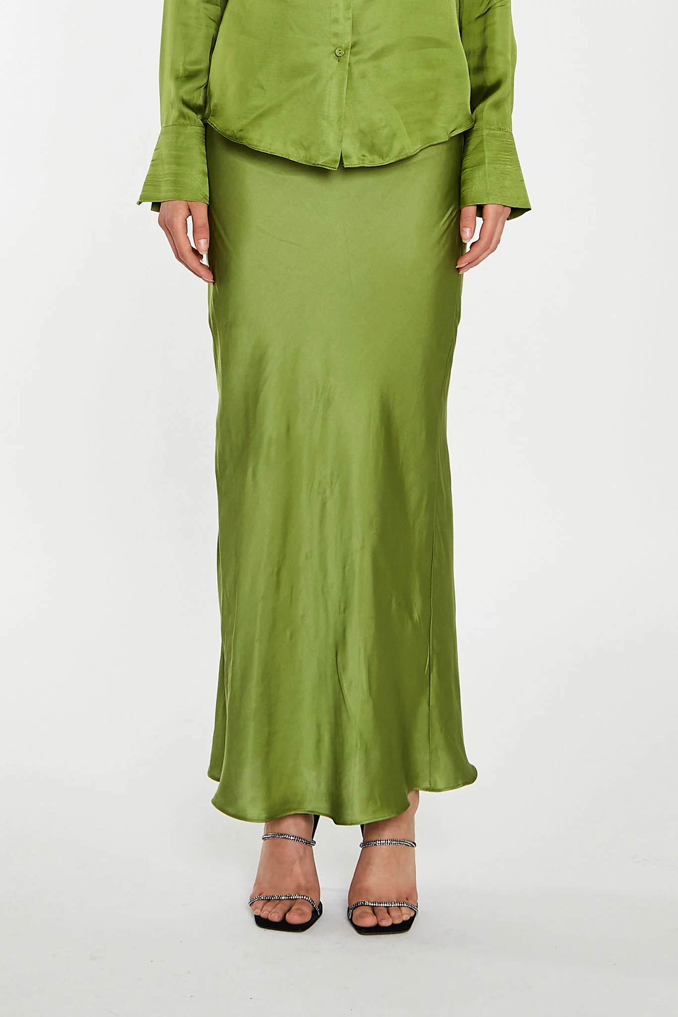 Dark-Apple Green Bias-Cut Midi-Skirt - Image 4