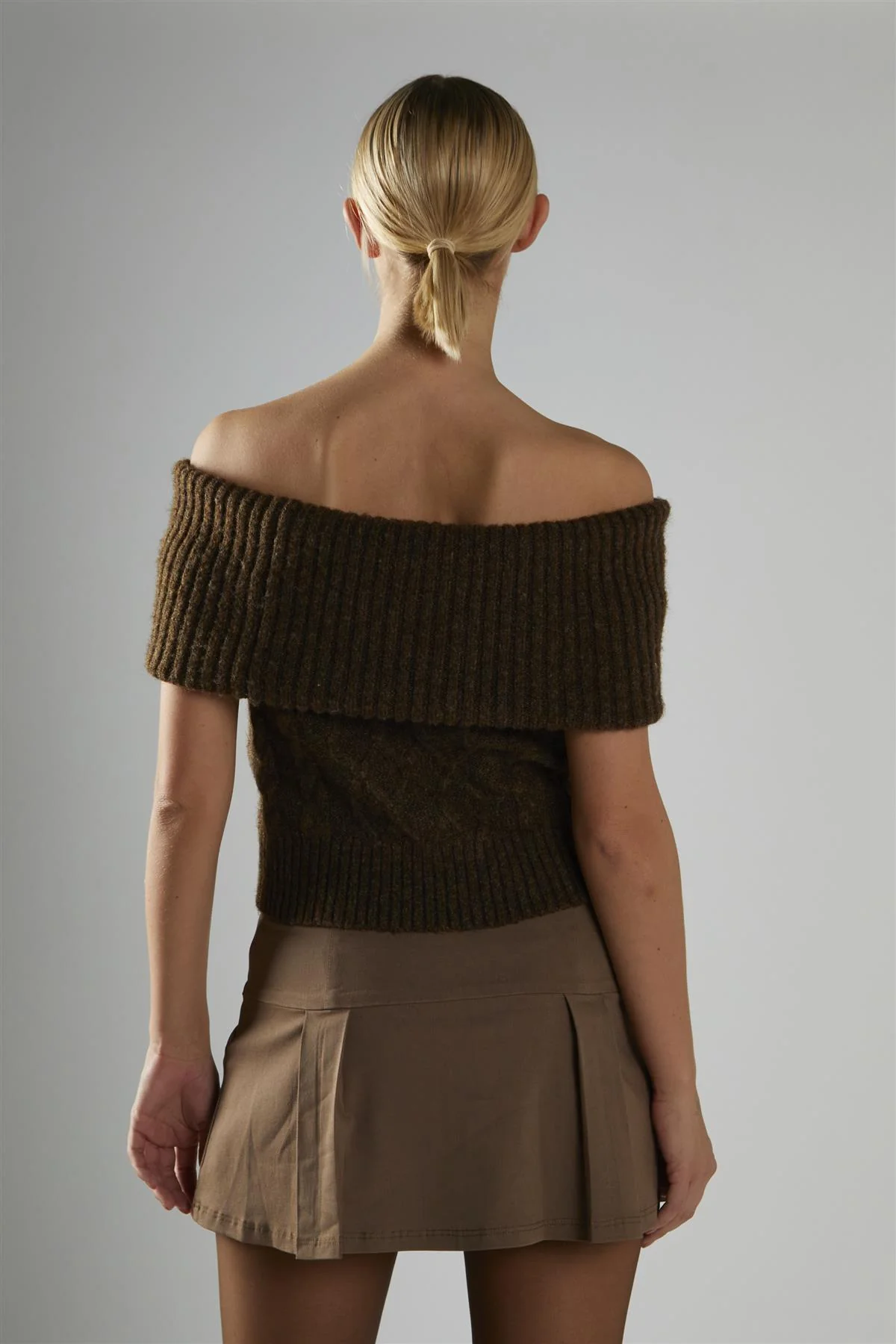 Dark-Brown Bardot-Cable-Knit Jumper - Image 2