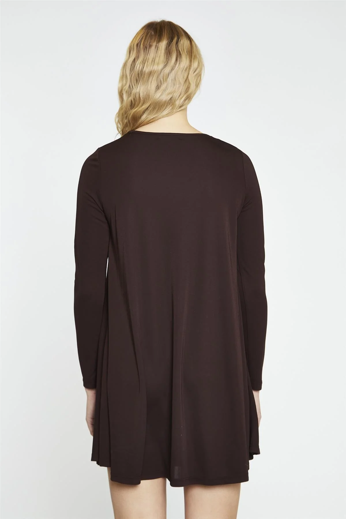 Dark-Brown Basic Long-Sleeve Mini-Dress - Image 4
