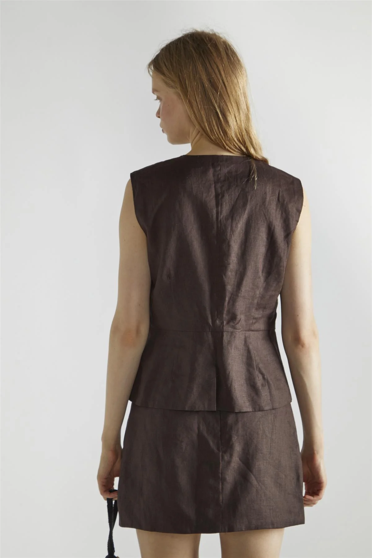 Dark Brown Button Front Crew Neck-Top - Image 2