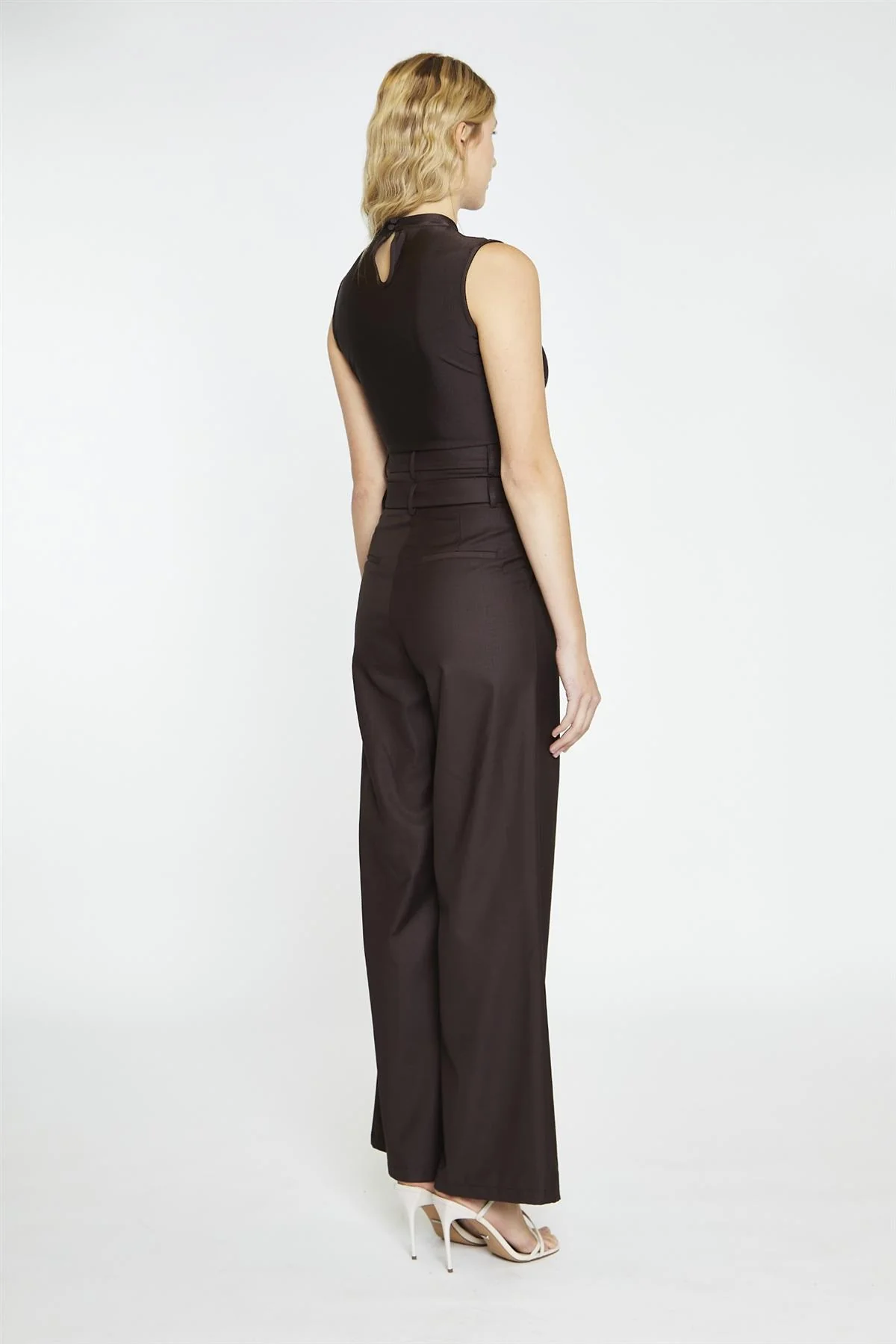 Dark-Brown Double Waisted Wide-Leg Trousers - Image 2