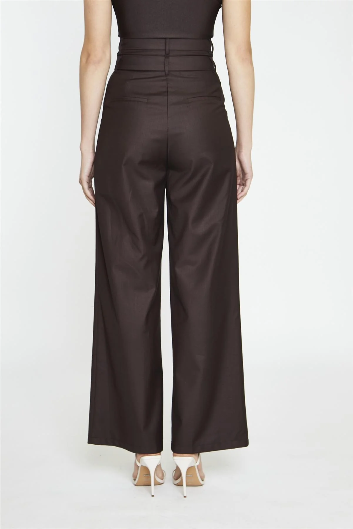 Dark-Brown Double Waisted Wide-Leg Trousers - Image 4