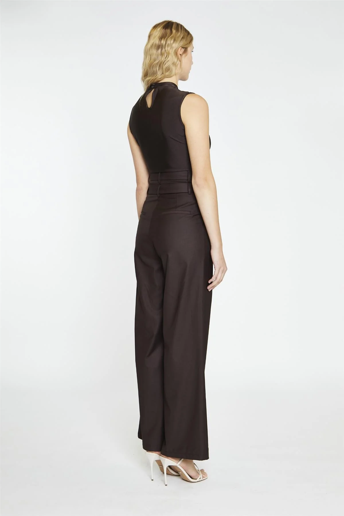 Dark Brown Turtle-Neck Sleeveless-Bodysuit - Image 2