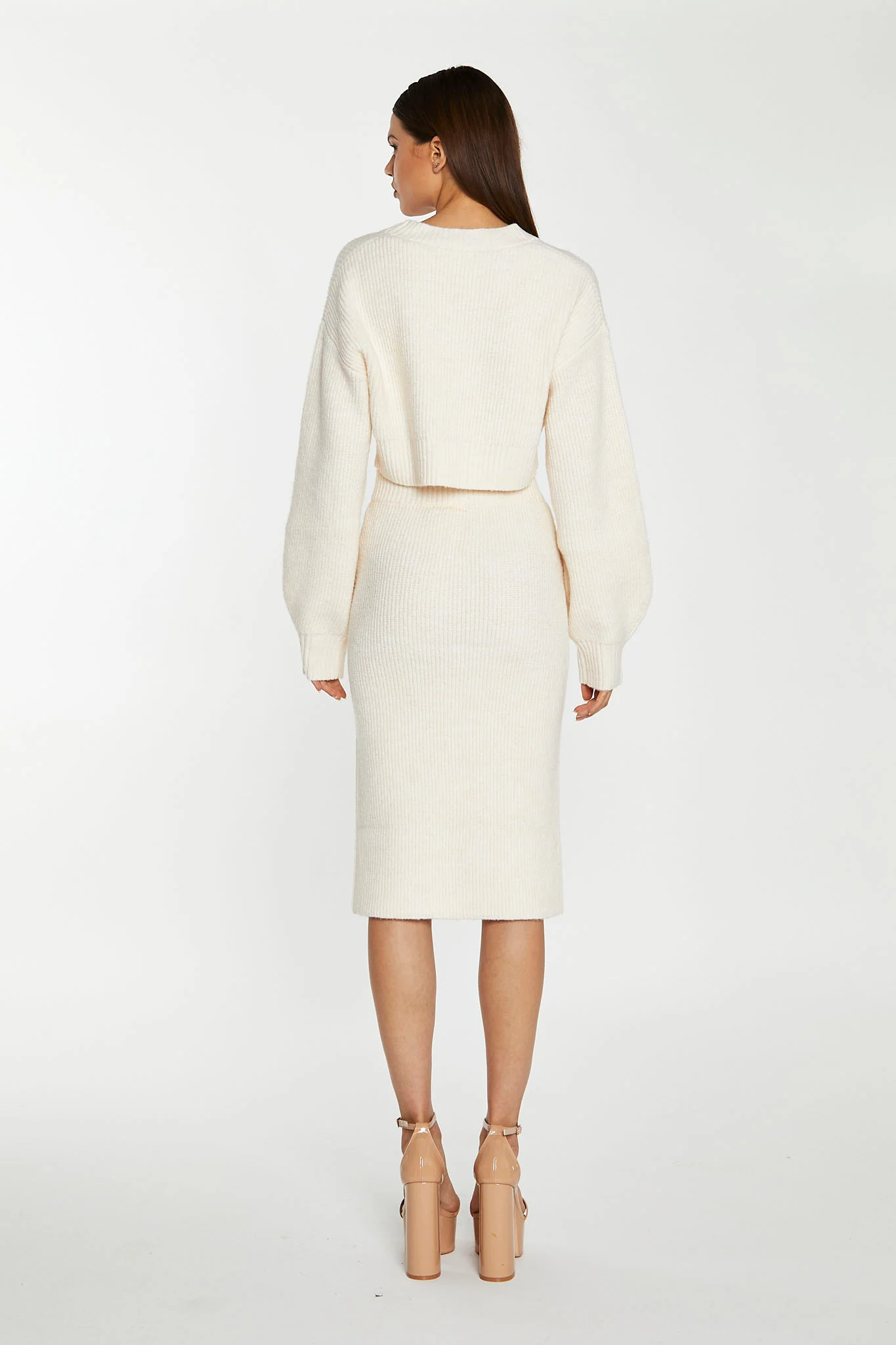 Dark-Cream Knitted Pencil Midi-Skirt - Image 2