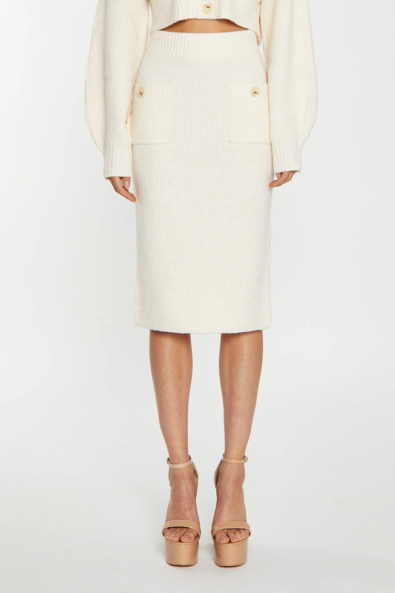 Dark-Cream Knitted Pencil Midi-Skirt - Image 4