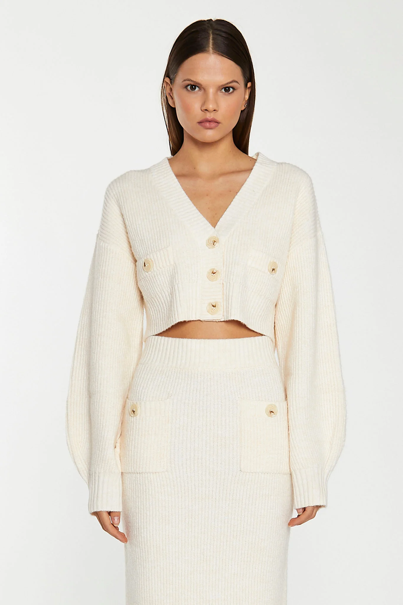 Dark-Cream Oversized Sleeve Crop-Cardigan - Image 3