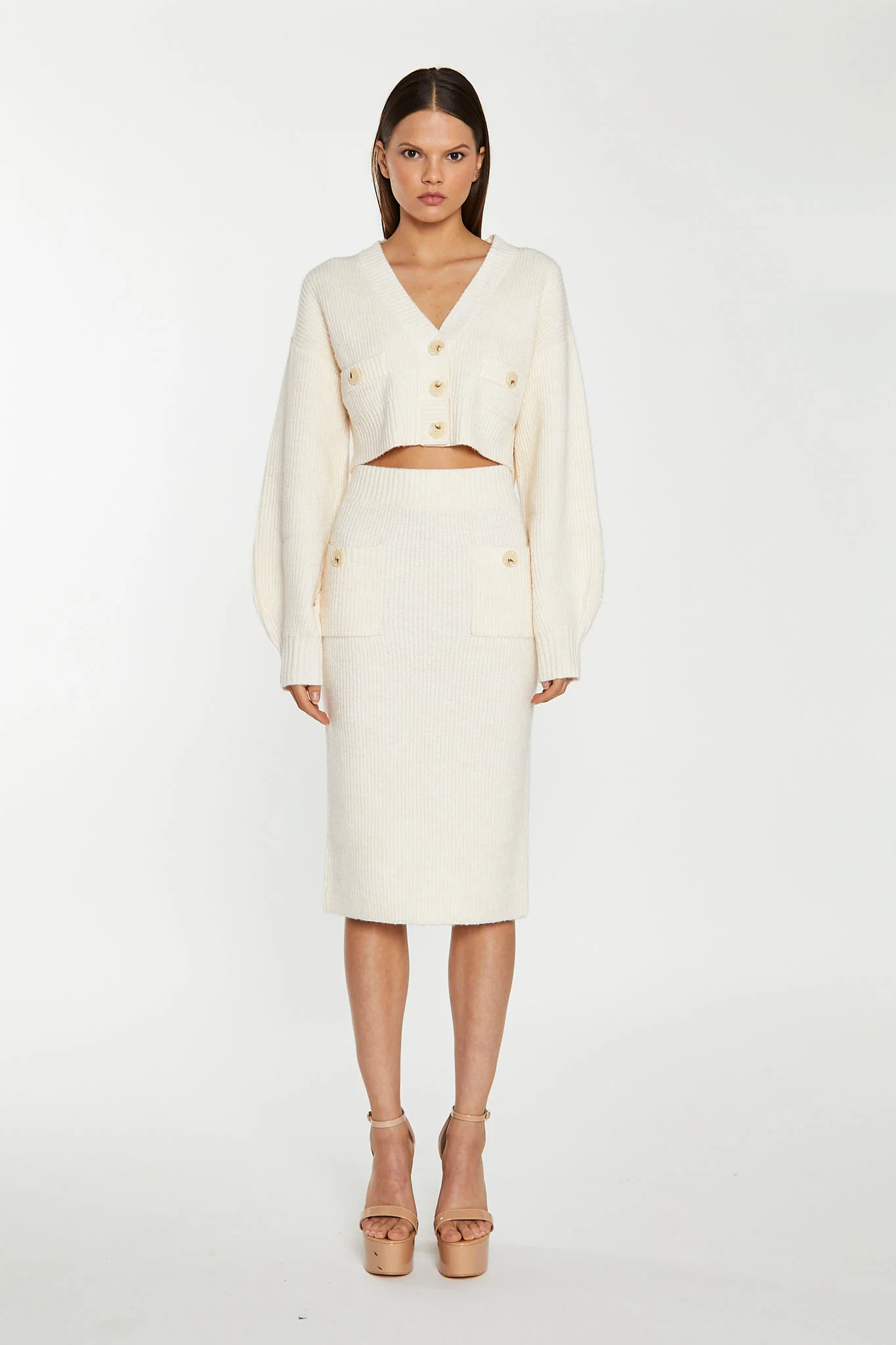 Dark-Cream Oversized Sleeve Crop-Cardigan - Image 4