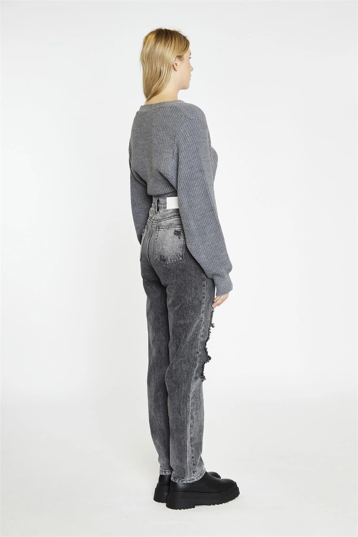 Dark-Grey Marl Button Front Crop-Cardigan - Image 3